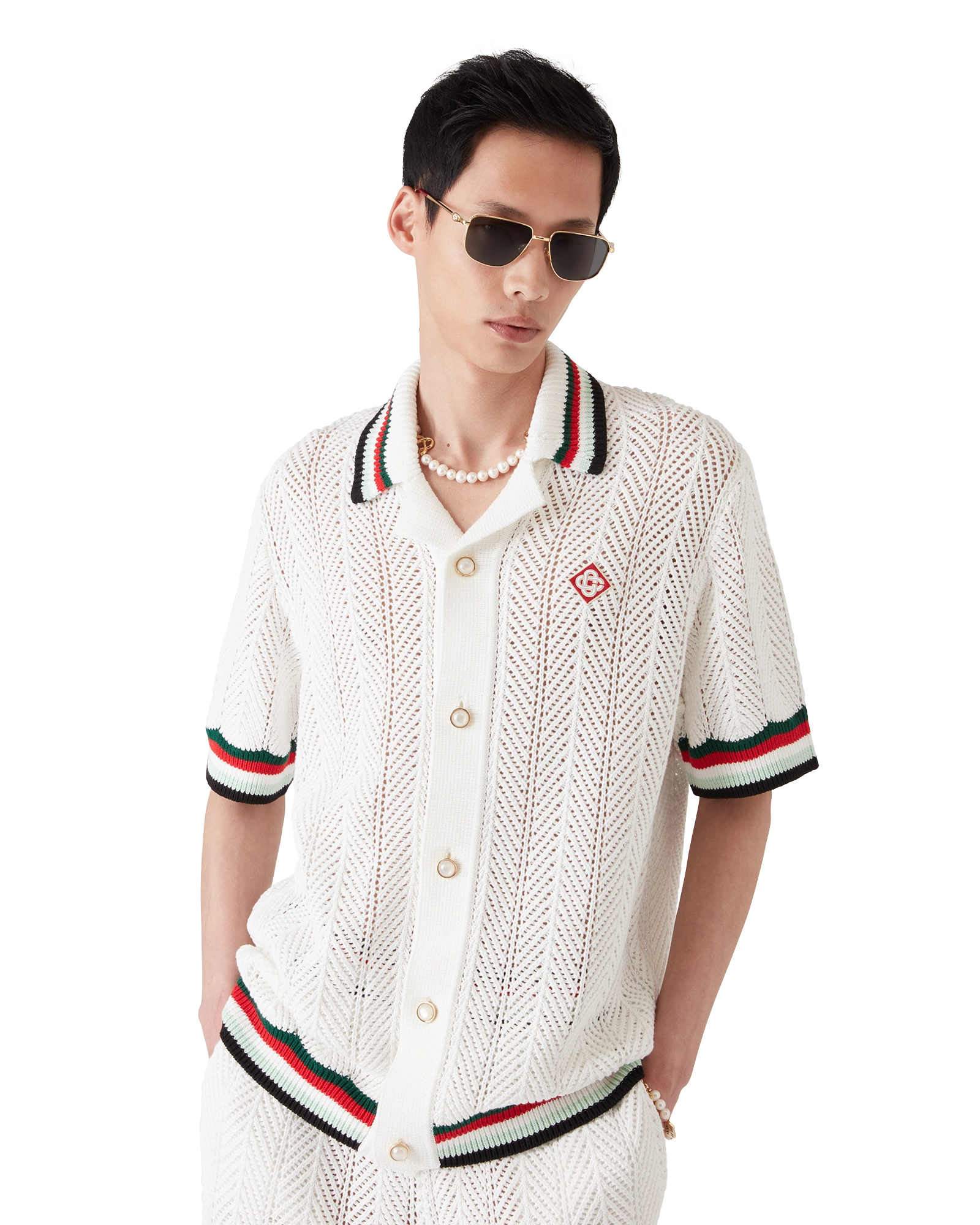 Cotton Montagne Ondulee Short Sleeve Crochet Shirt