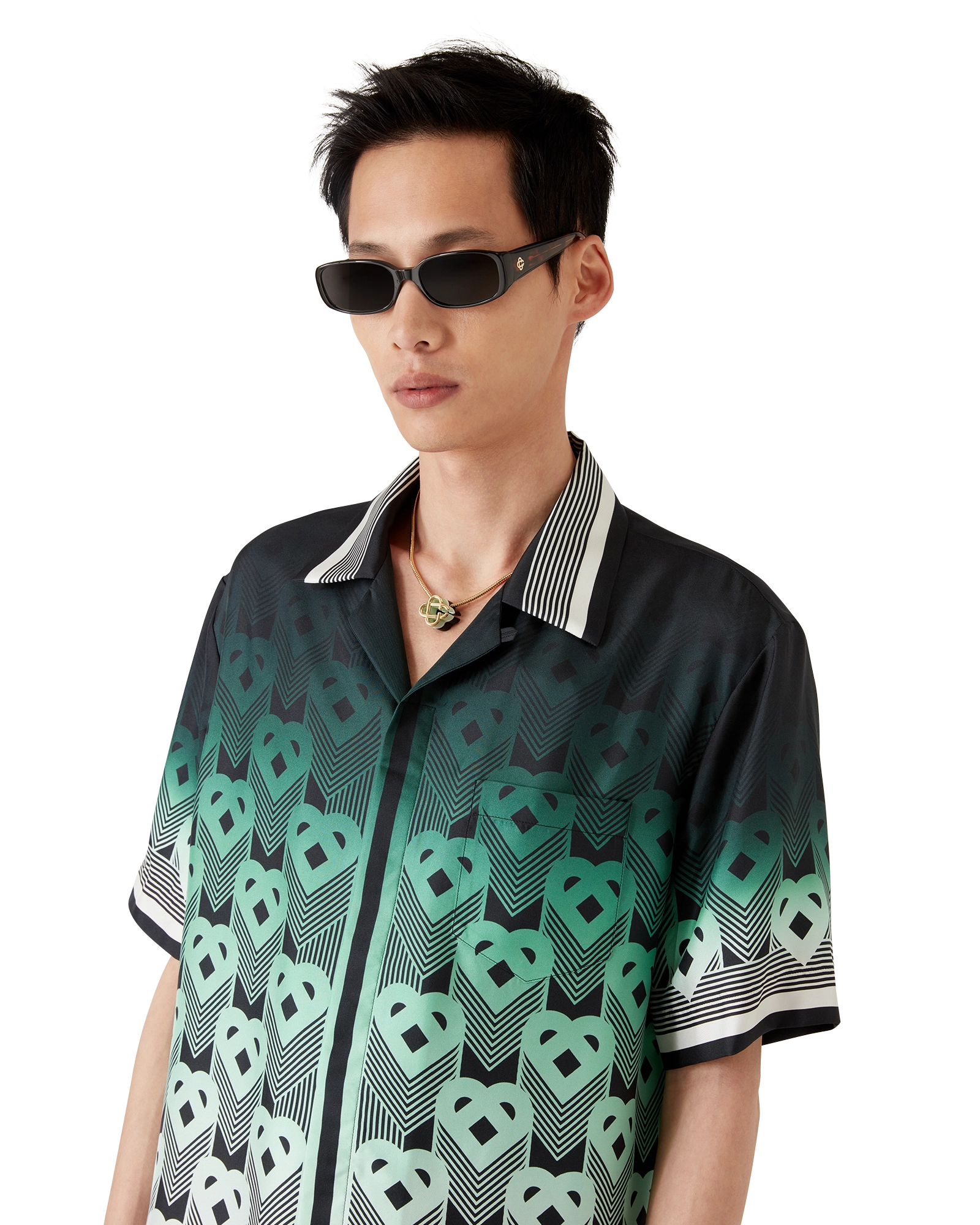 Gradient Monogram Short Sleeve Silk Shirt