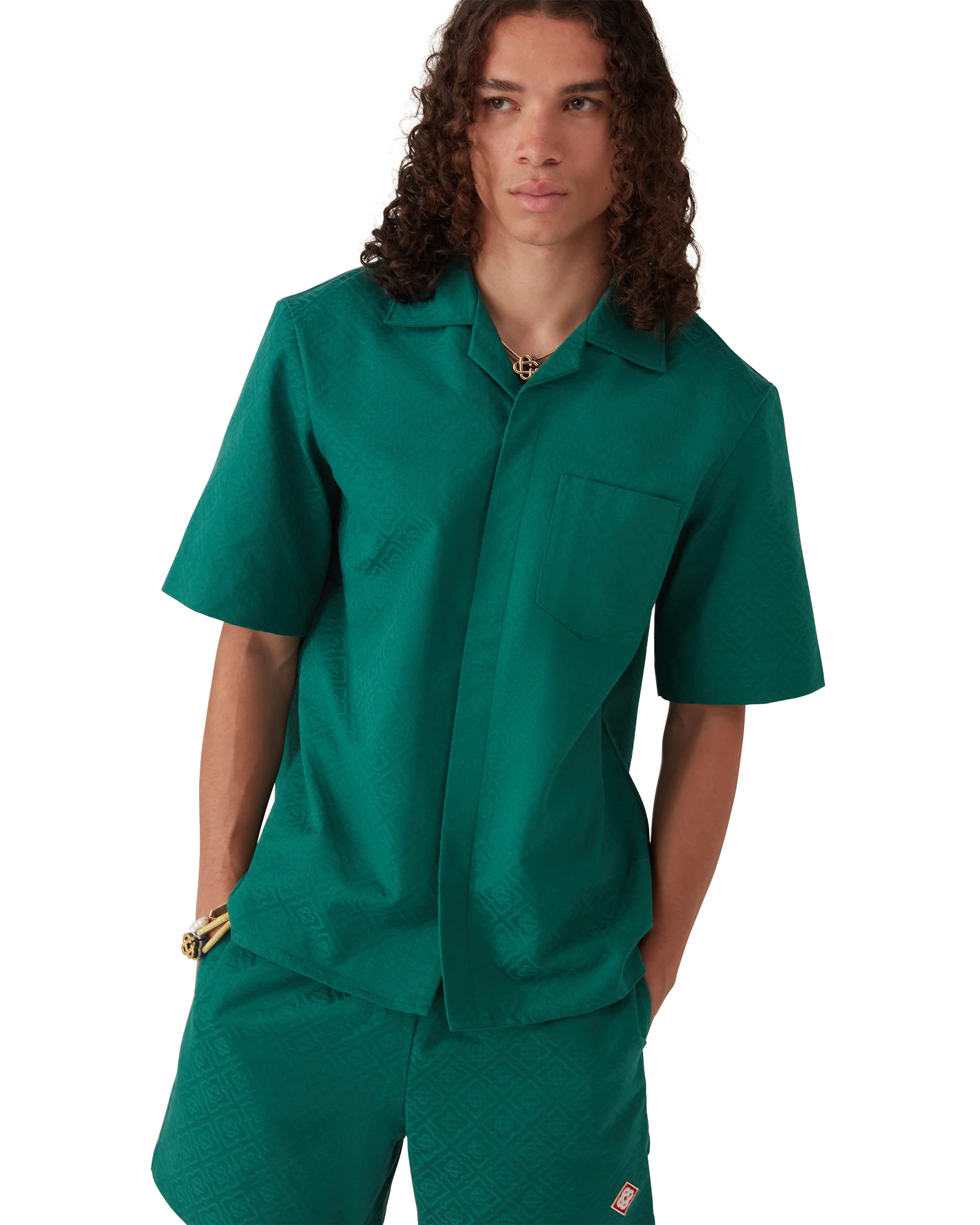 Cotton Monogram Short Sleeve Jacquard Shirt