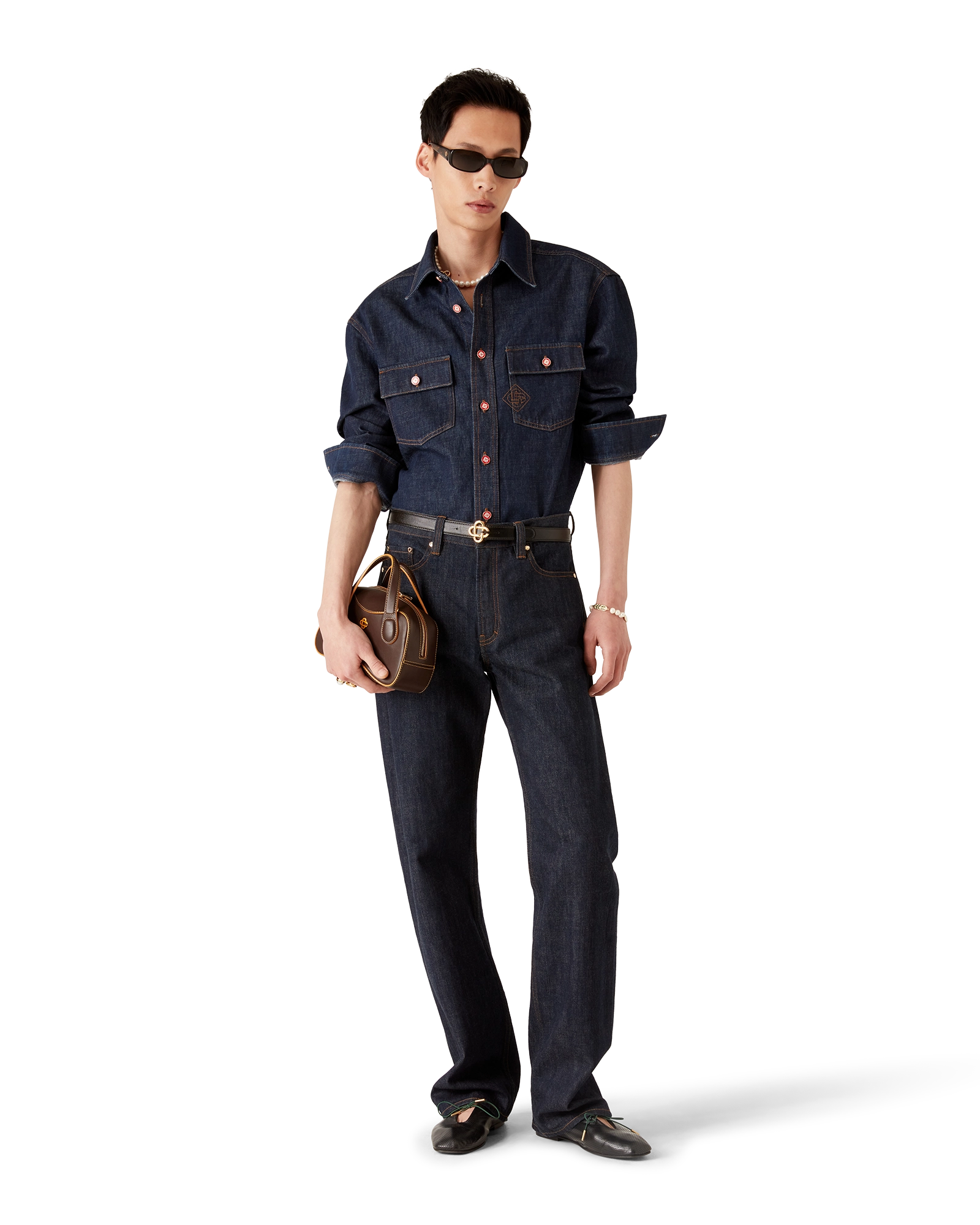 Chemise en jean à manches courtes avec logo brodé