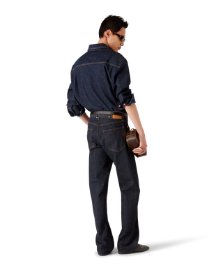 Denim Short Sleeve Shirt with Logo Embroidery