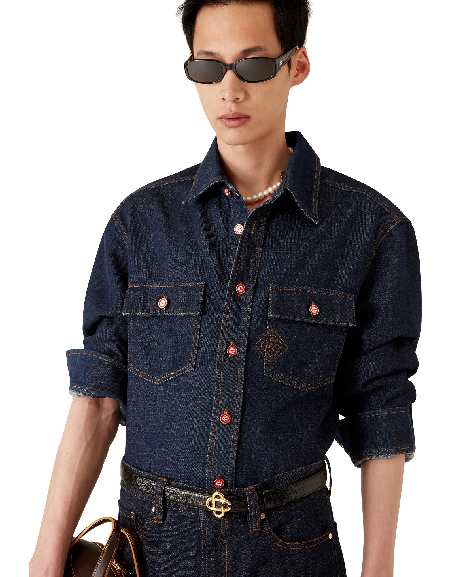 Chemise en jean à manches courtes avec logo brodé