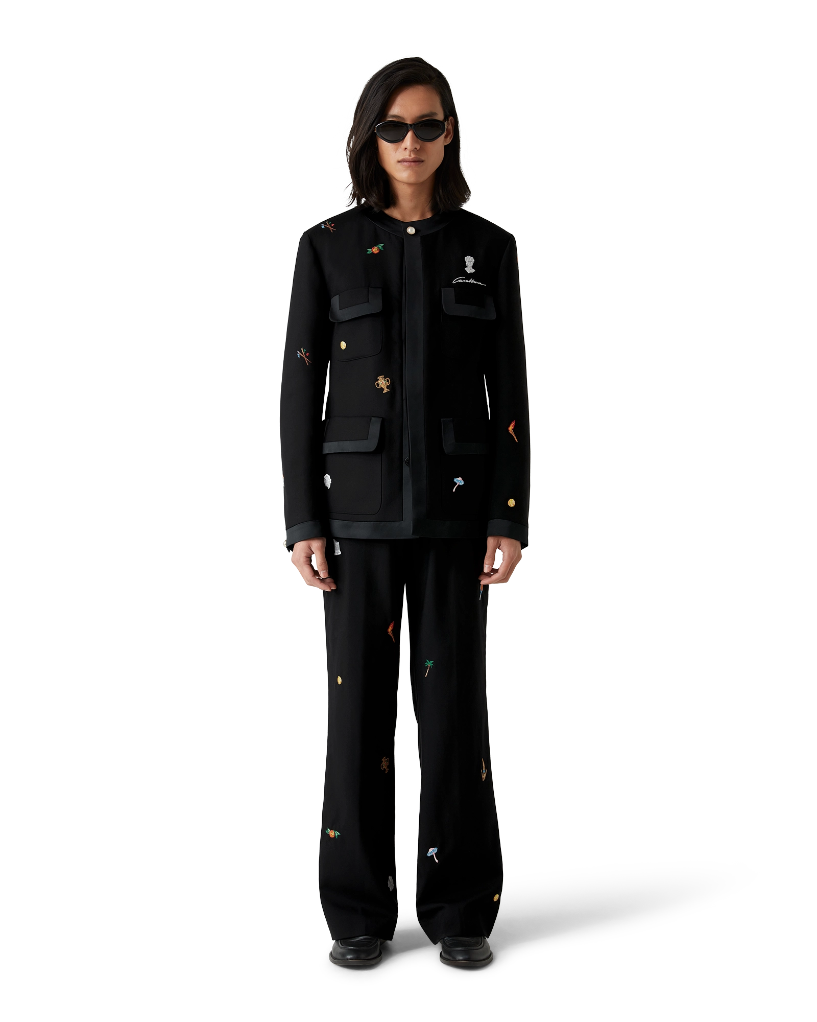 Embroidered Motif Wool Tailored Trousers