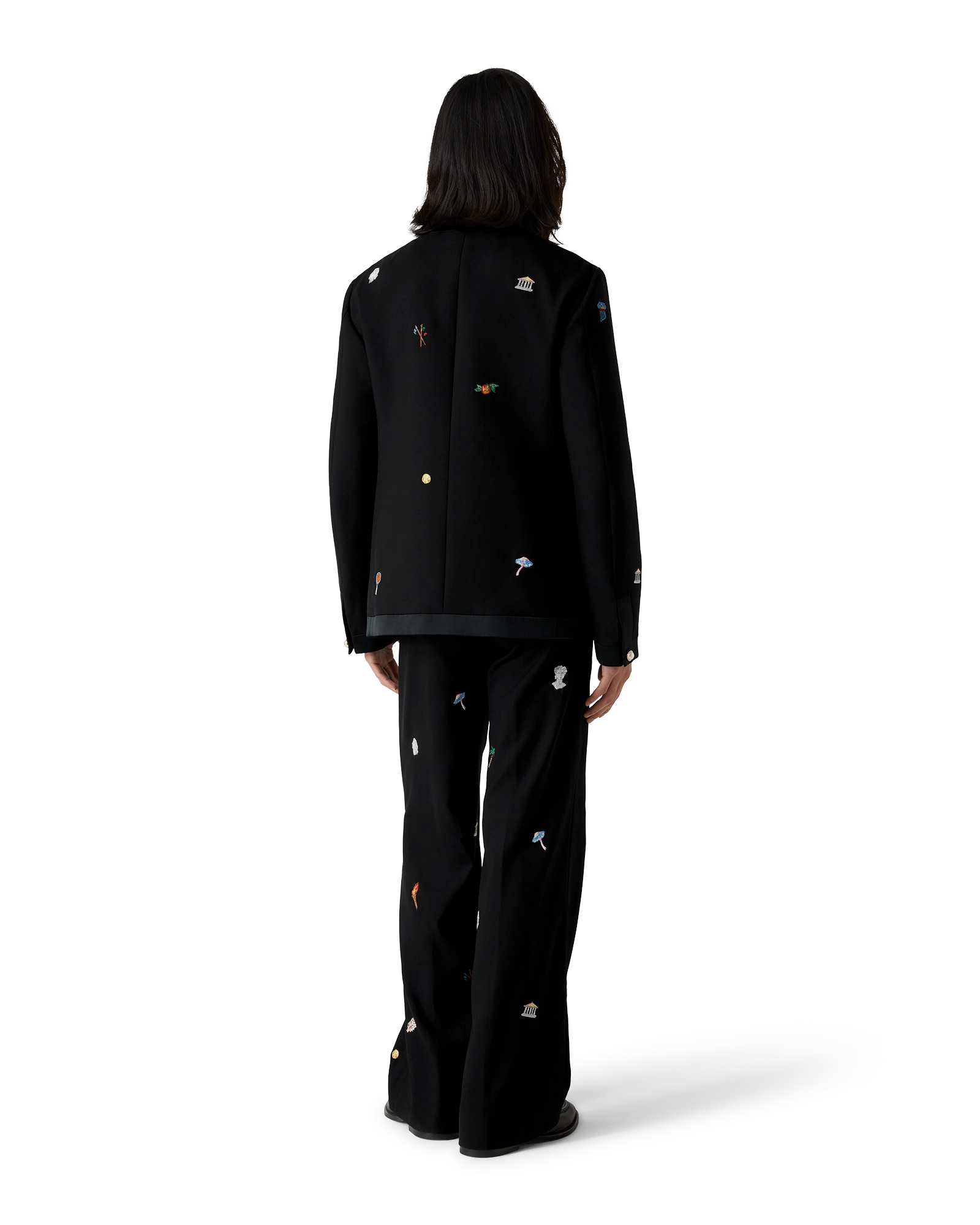 Embroidered Motif Wool Tailored Trousers