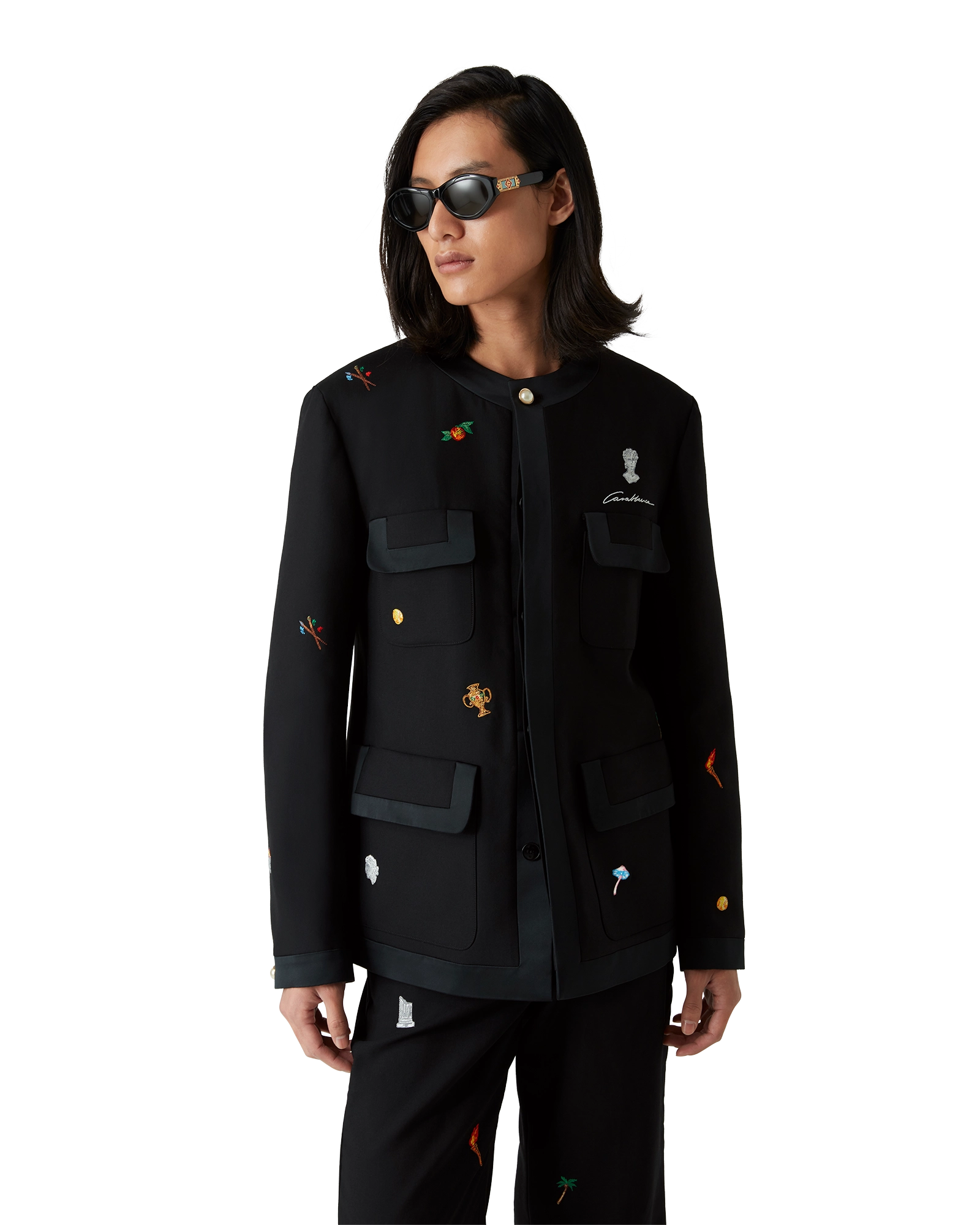 Embroidered Motif Wool Tailored Jacket