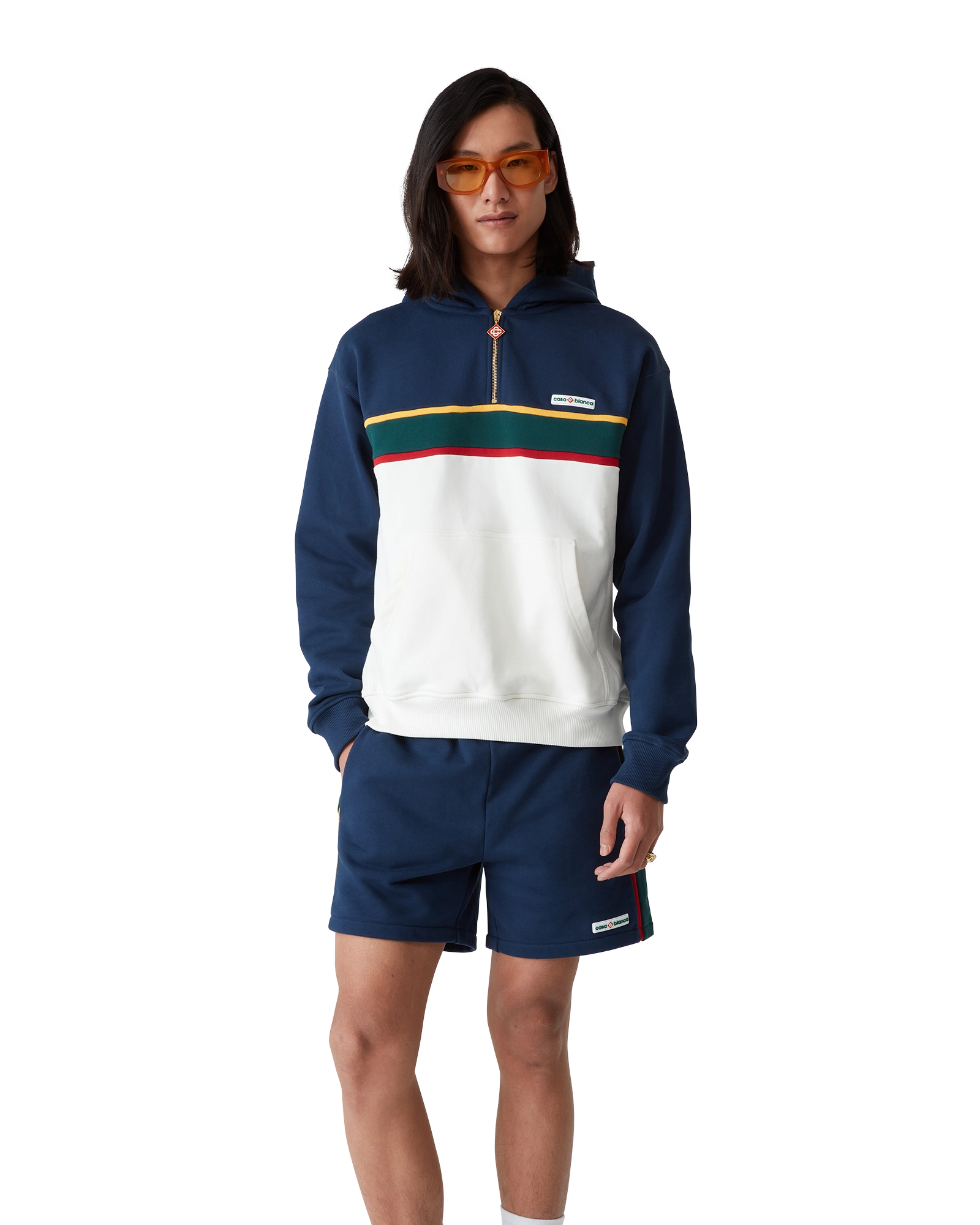 Colourblock Quarter Zip Hooded Sweatshirt