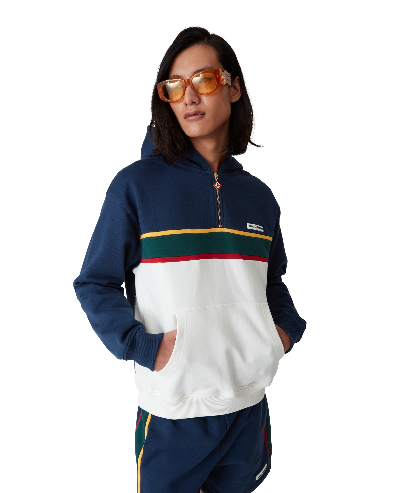 Colourblock Quarter Zip Hooded Sweatshirt