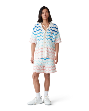 Gradient Wave Short Sleeve Crochet Shirt