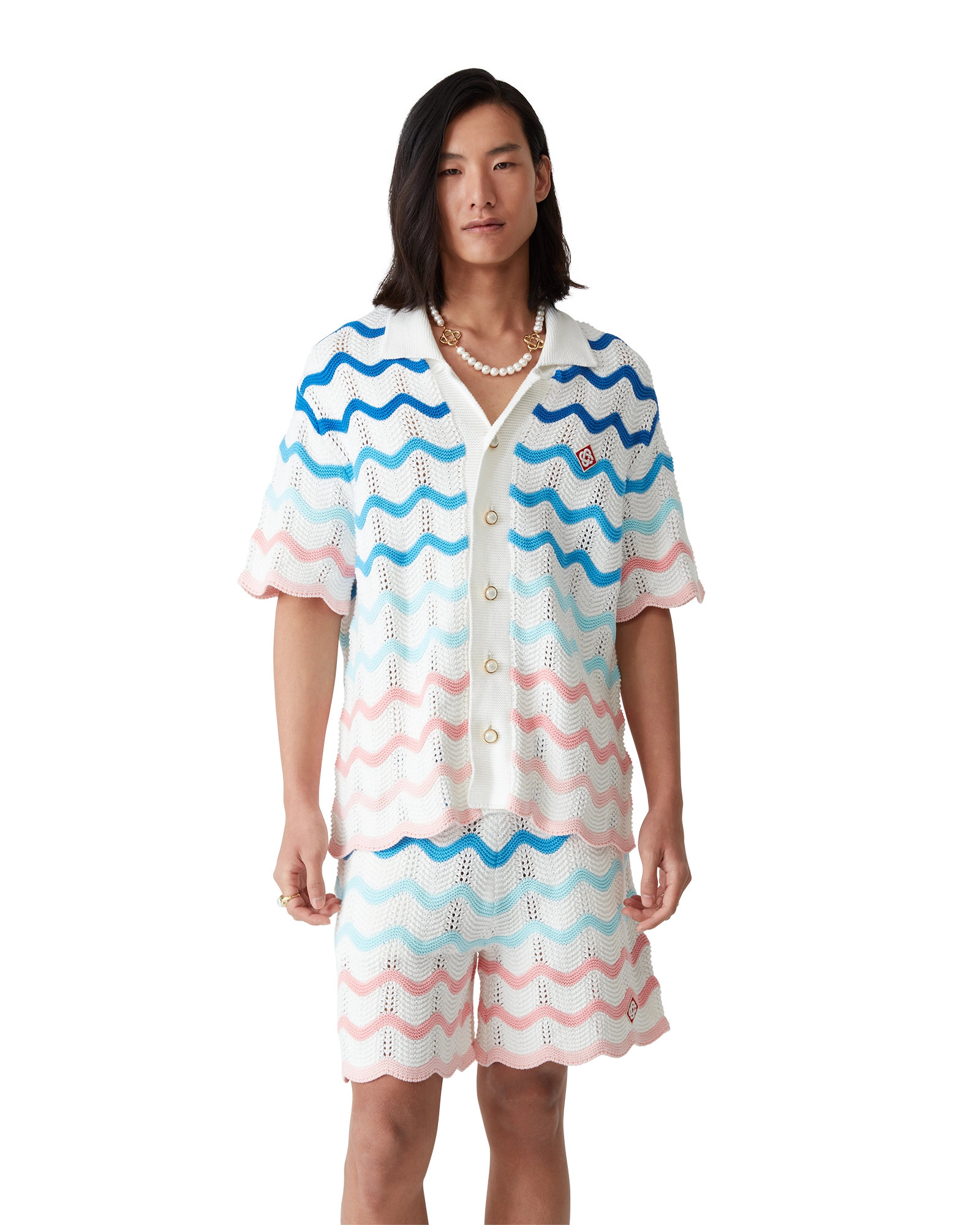 Gradient Wave Short Sleeve Crochet Shirt