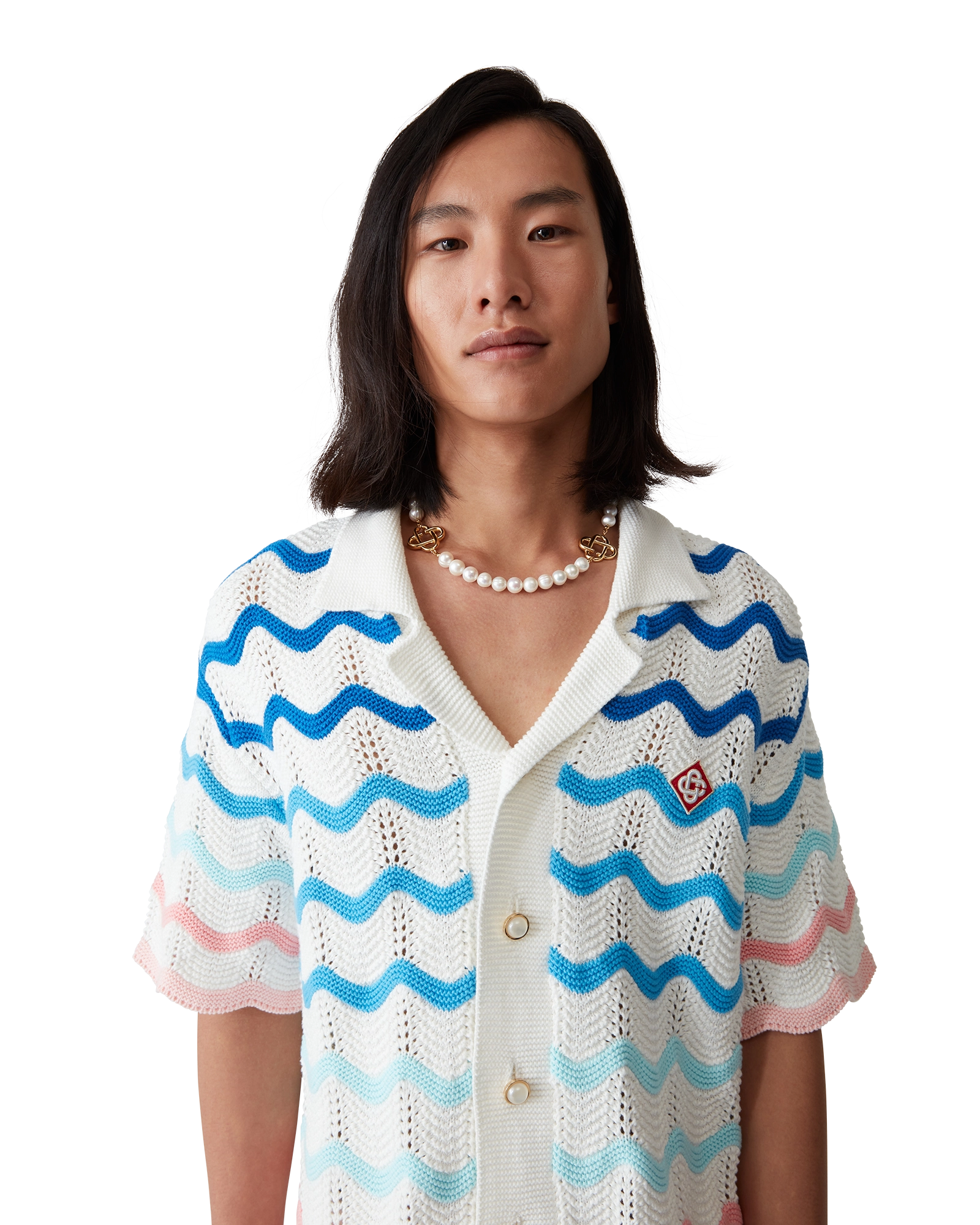 Gradient Wave Short Sleeve Crochet Shirt