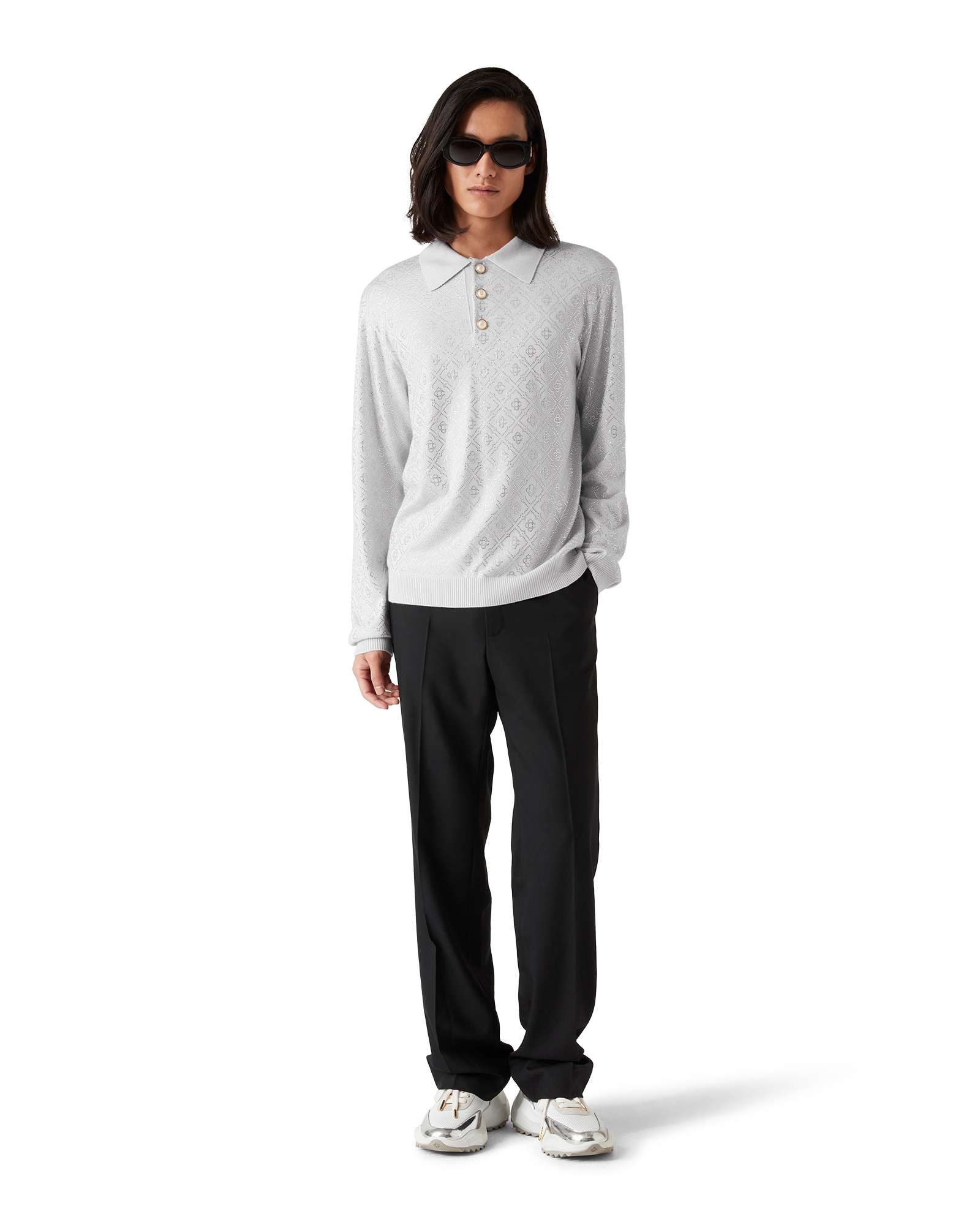 Crystal Monogram Knit Polo Shirt