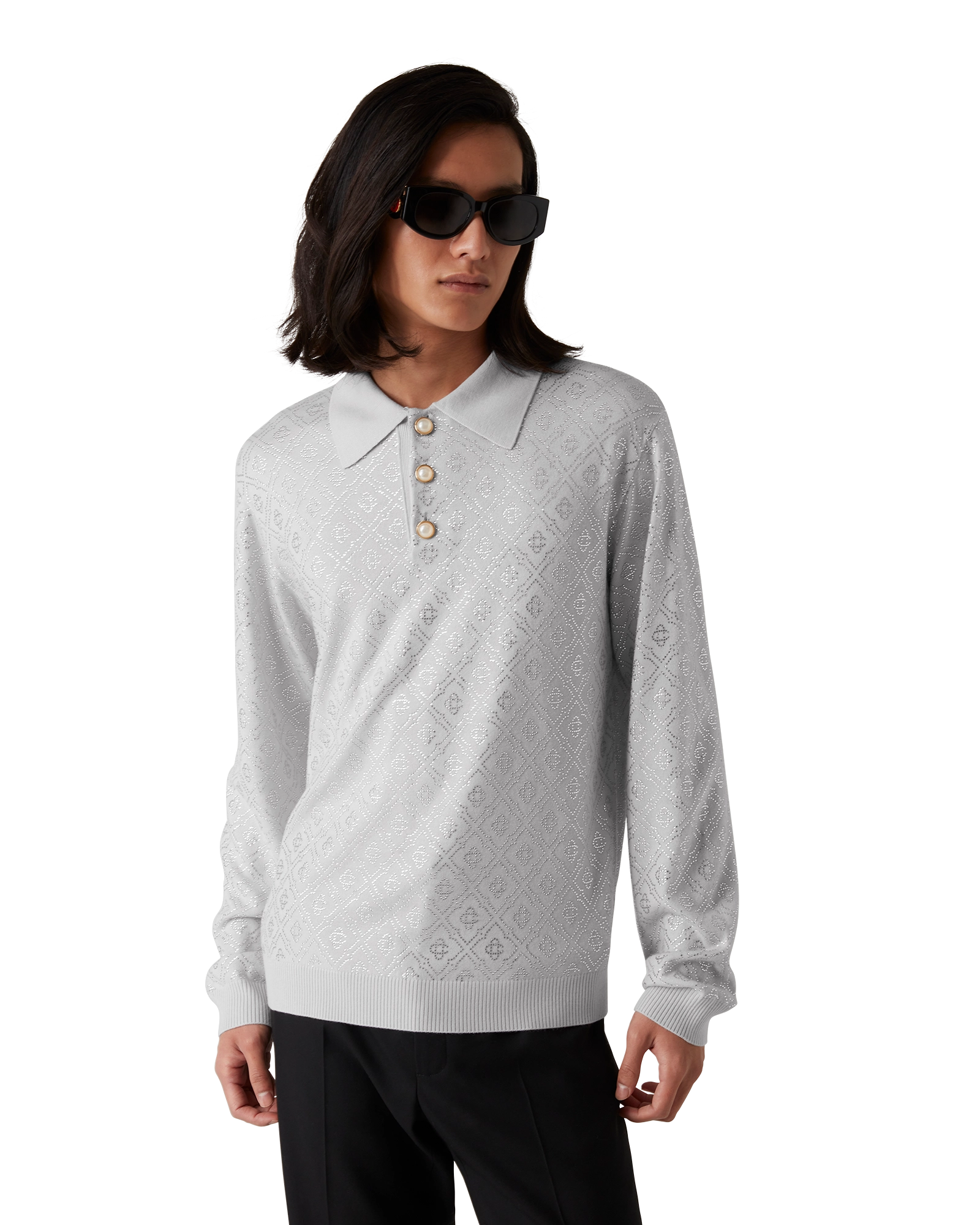 Crystal Monogram Knit Polo Shirt