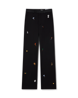 Embroidered Motif Wool Tailored Trousers