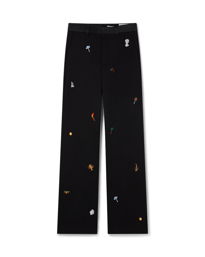 Embroidered Motif Wool Tailored Trousers