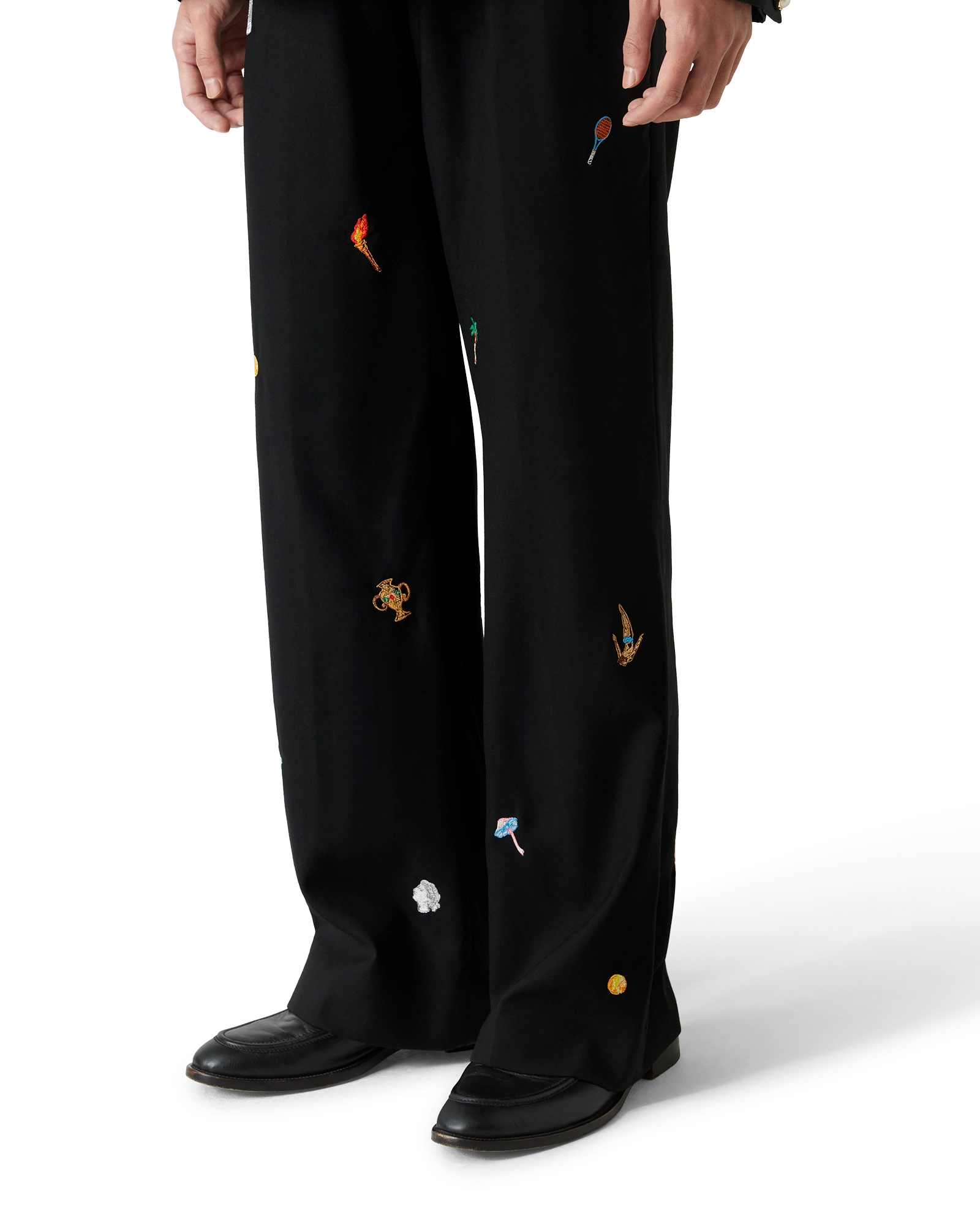 Embroidered Motif Wool Tailored Trousers