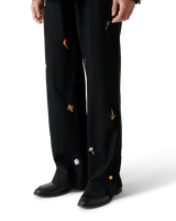 Embroidered Motif Wool Tailored Trousers