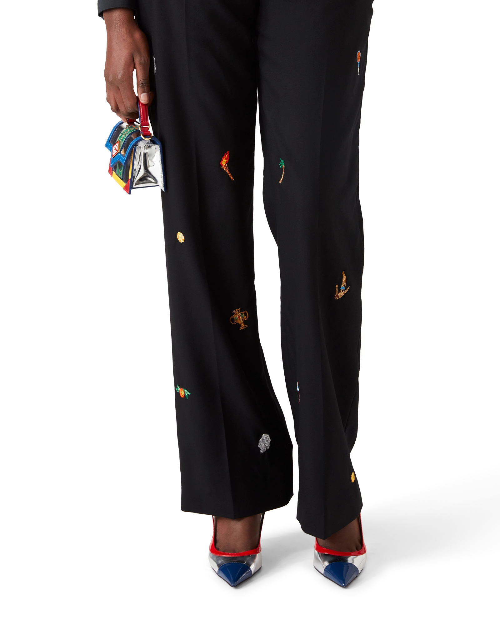 Embroidered Motif Wool Tailored Trousers