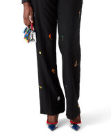 Embroidered Motif Wool Tailored Trousers