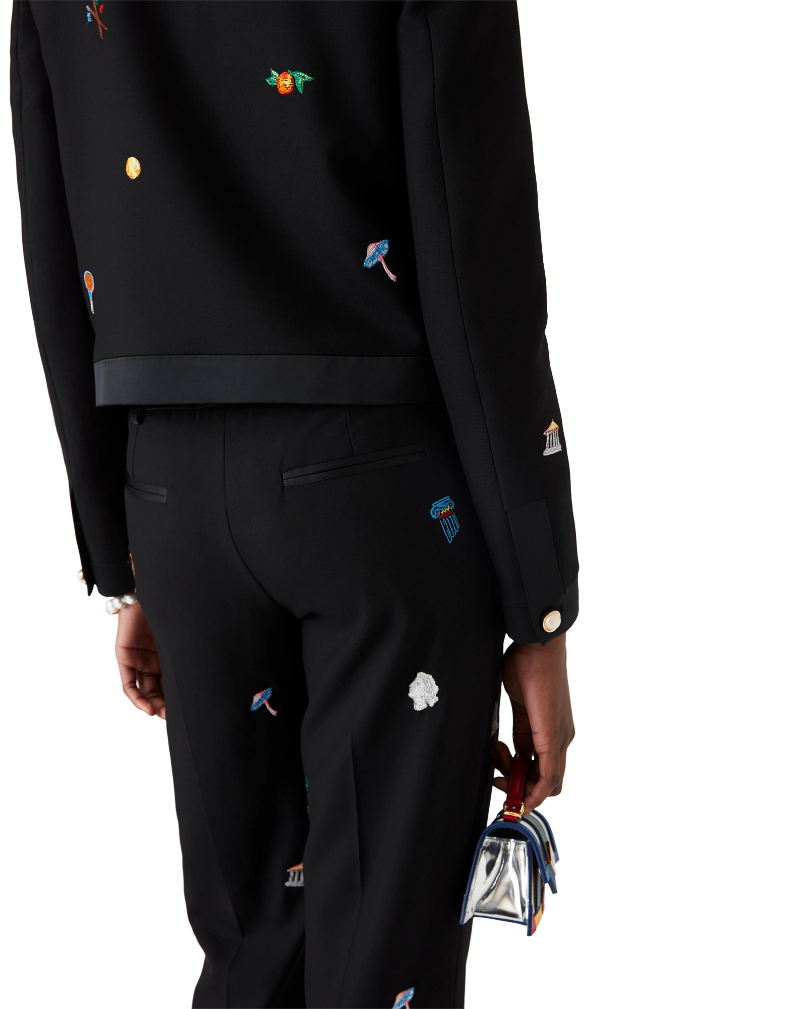 Embroidered Motif Wool Tailored Trousers