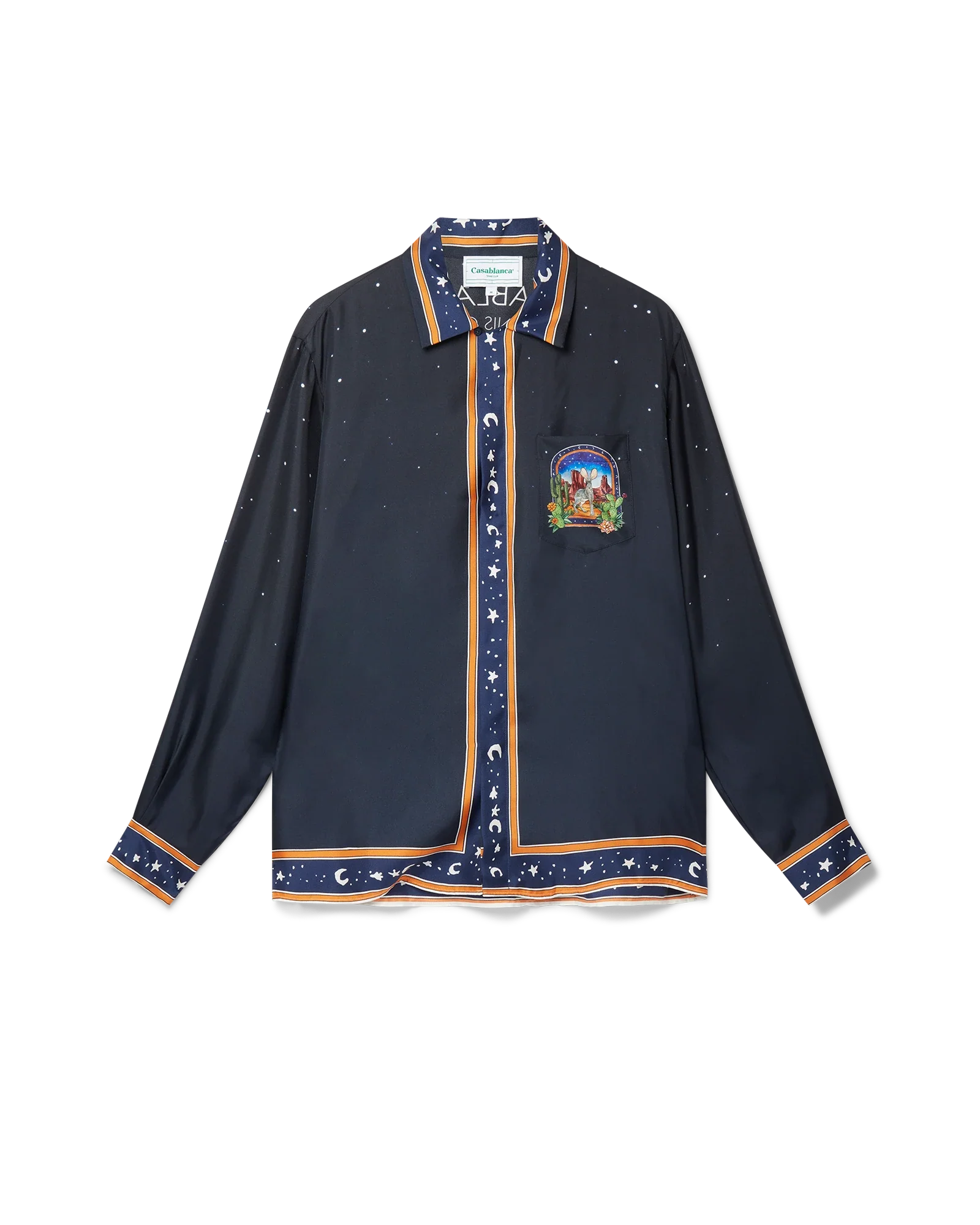 L'Arche Du Desert Nuit Cuban Collar Long Sleeve Silk Shirt