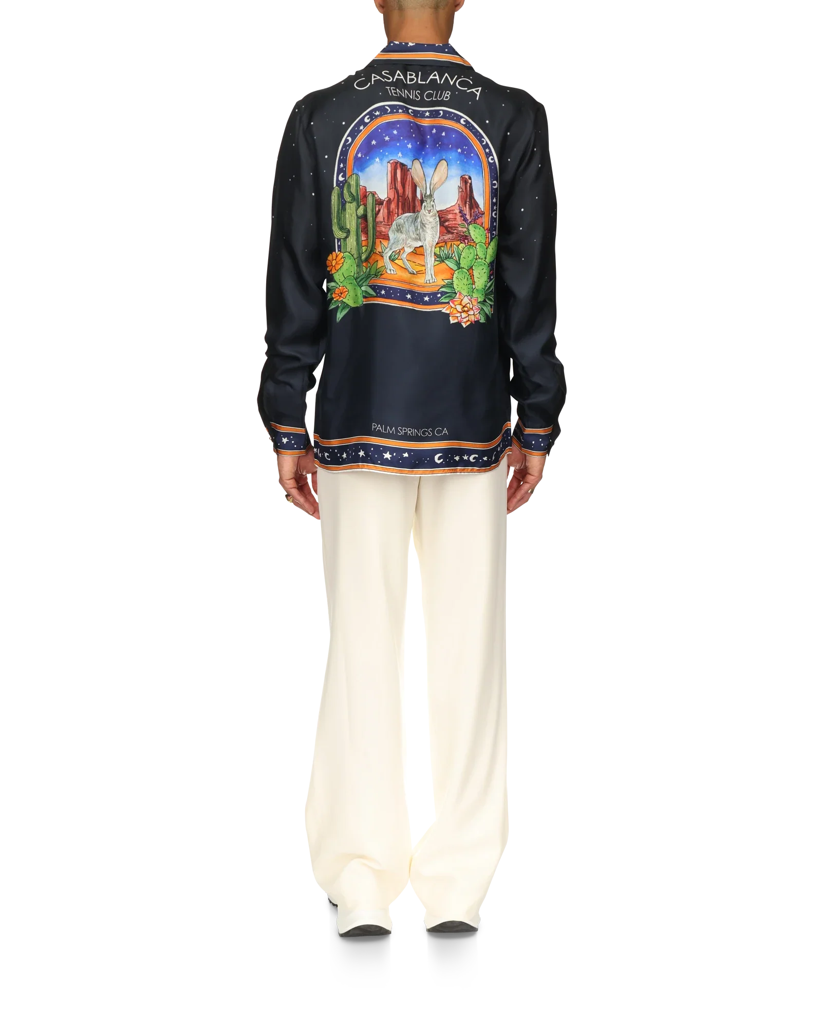 L'Arche Du Desert Nuit Cuban Collar Long Sleeve Silk Shirt