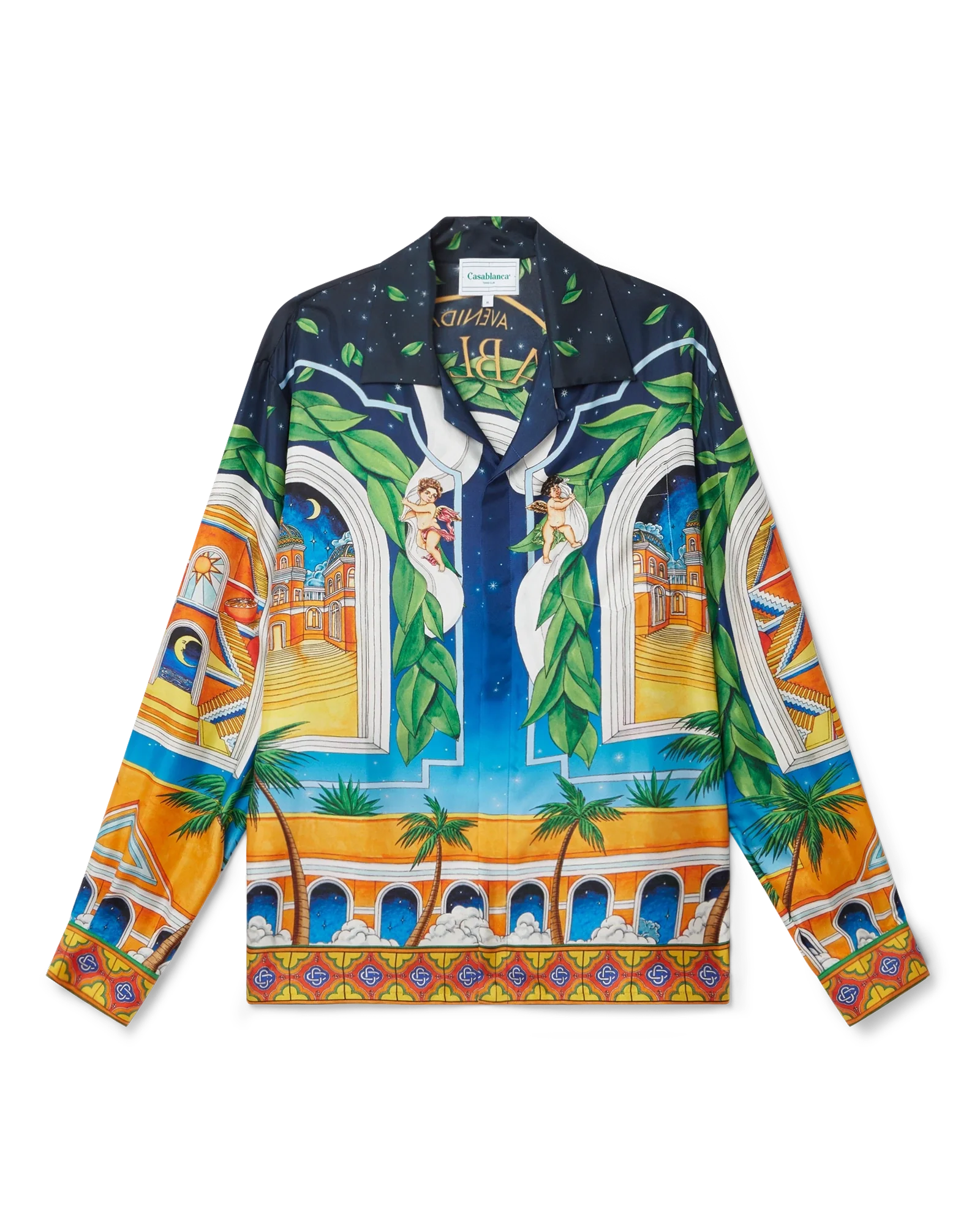 Maison D'Ete Cuban Collar Long Sleeve Silk Shirt