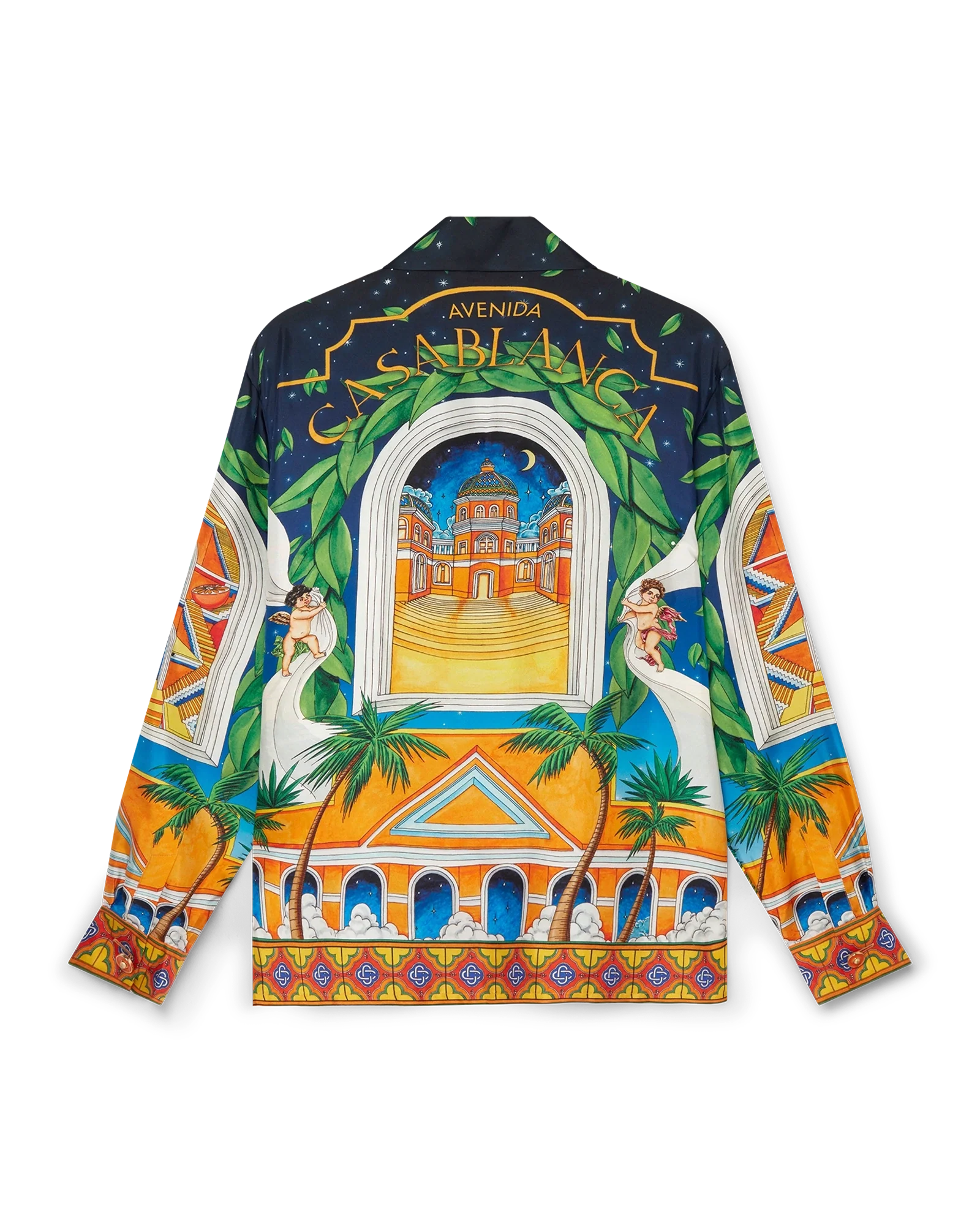 Maison D'Ete Cuban Collar Long Sleeve Silk Shirt