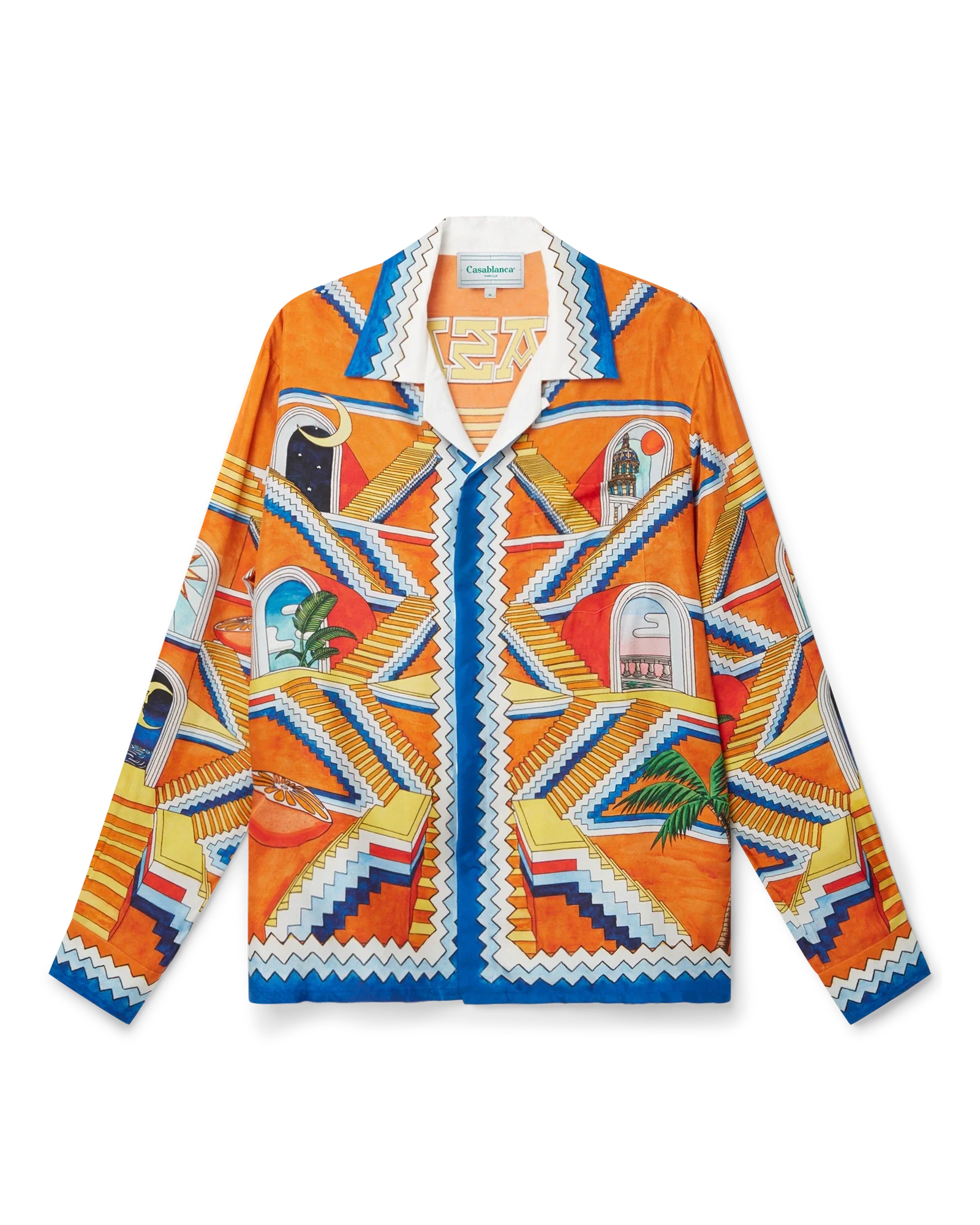Escalier Infini Cuban Collar Long Sleeve Silk Shirt