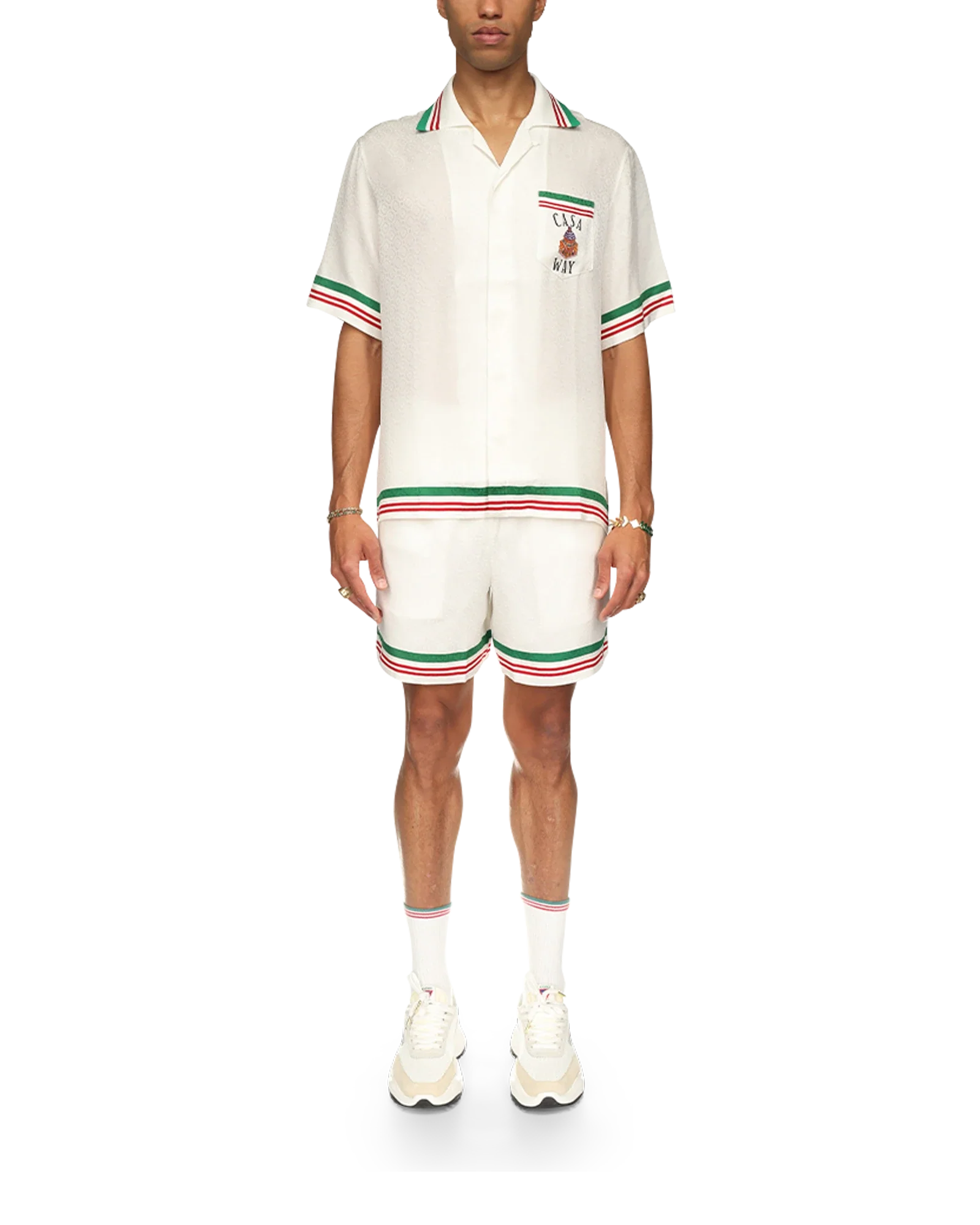 Casa Way Knitted Collar Short Sleeve Silk Shirt