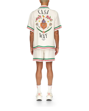 Casa Way Knitted Collar Short Sleeve Silk Shirt