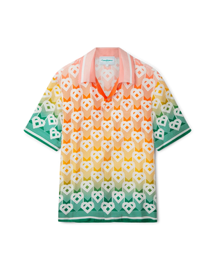 Gradient Heart Monogram Short Sleeve Silk Shirt