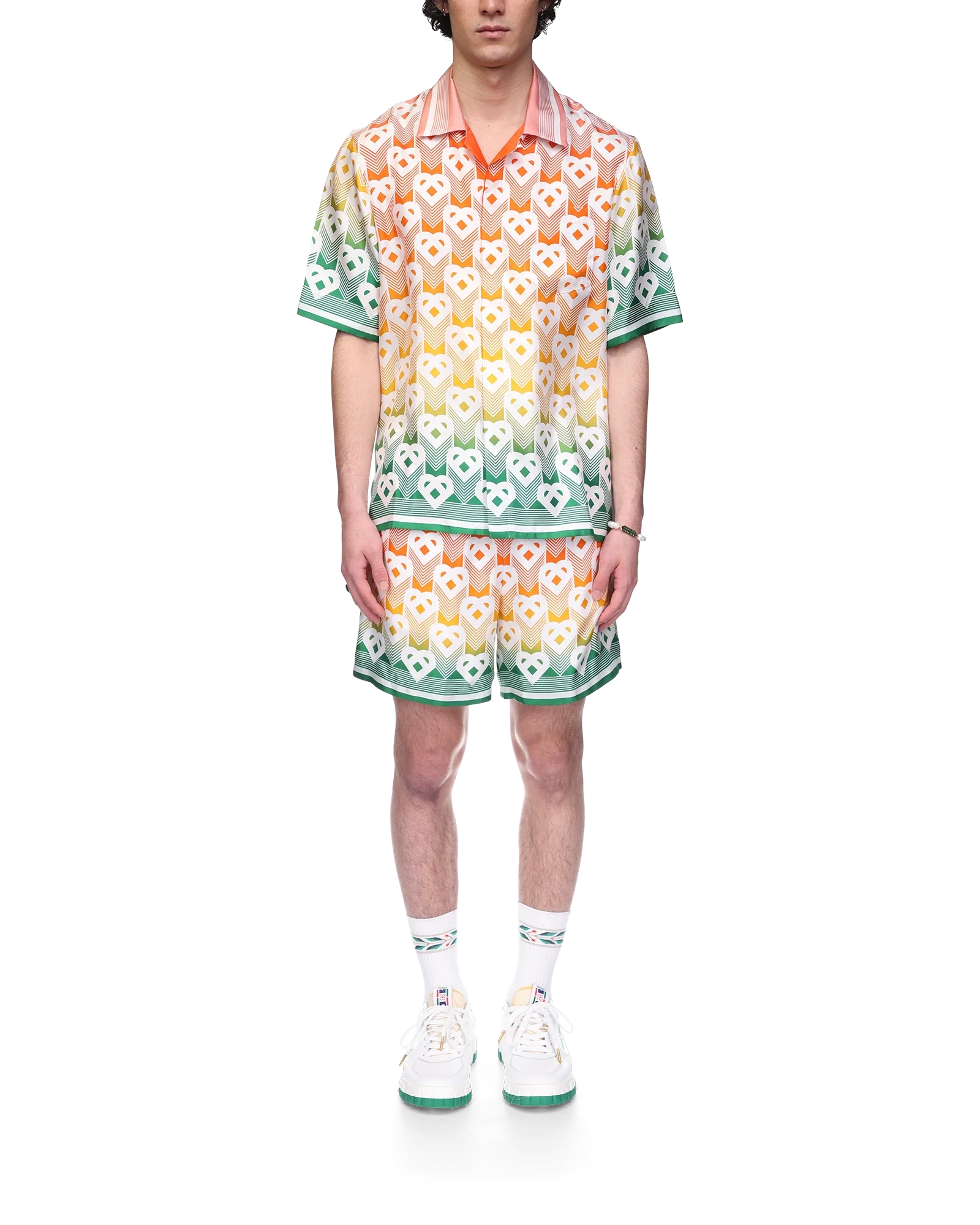 Chemise à manches courtes en soie dégradée à monogramme cœur