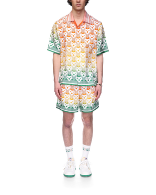 Gradient Heart Monogram Short Sleeve Silk Shirt