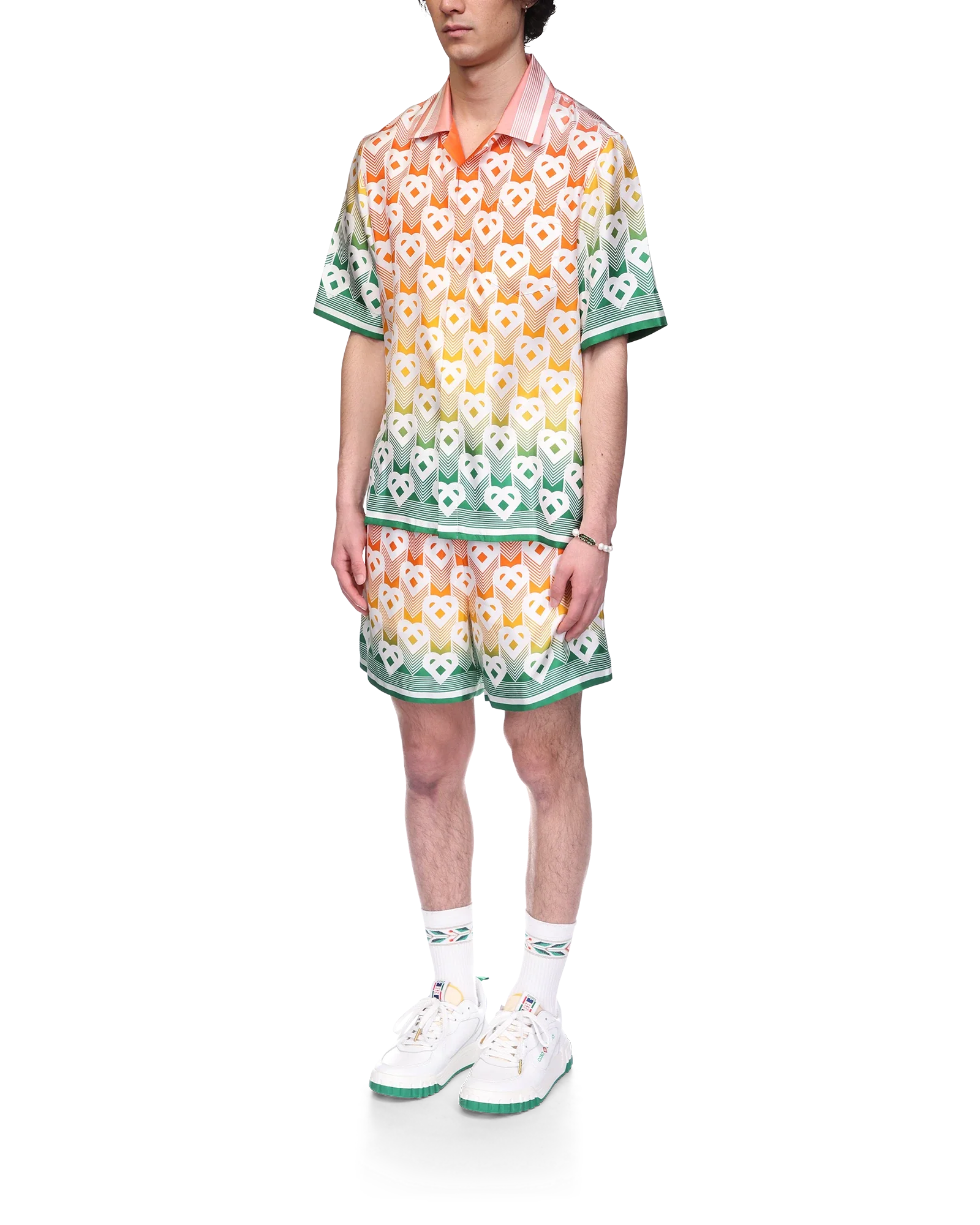 Chemise à manches courtes en soie dégradée à monogramme cœur