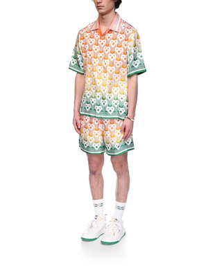 Gradient Heart Monogram Short Sleeve Silk Shirt