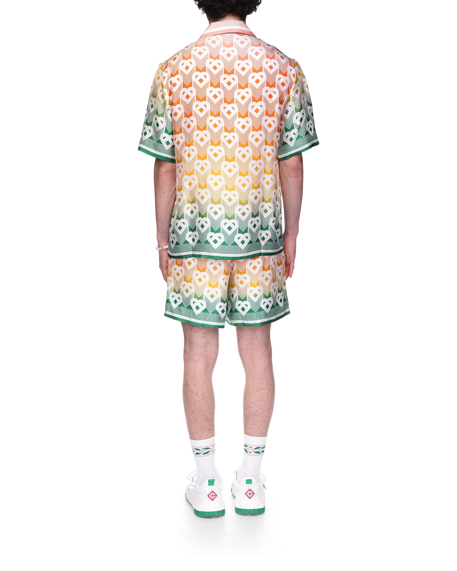 Chemise à manches courtes en soie dégradée à monogramme cœur