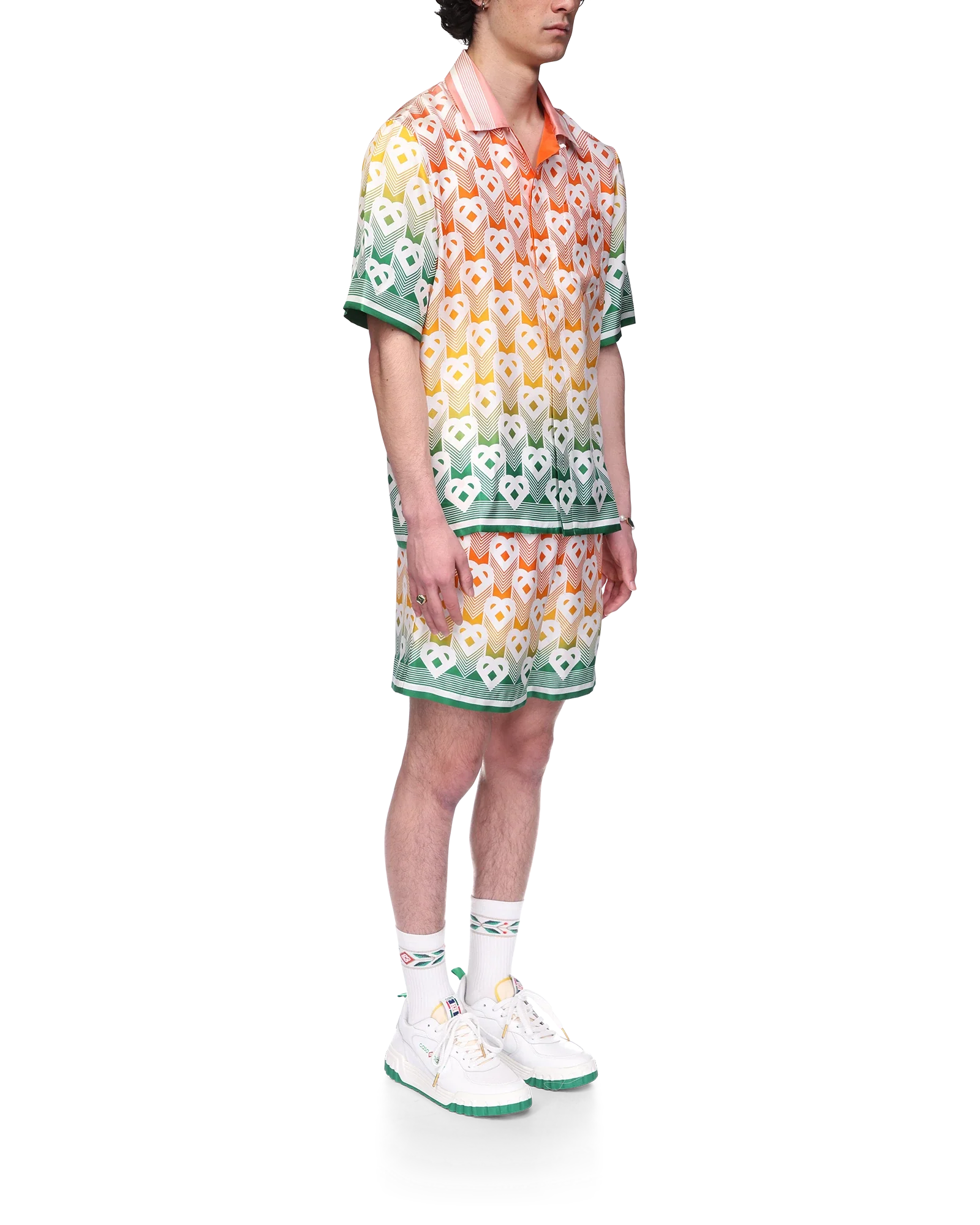 Chemise à manches courtes en soie dégradée à monogramme cœur