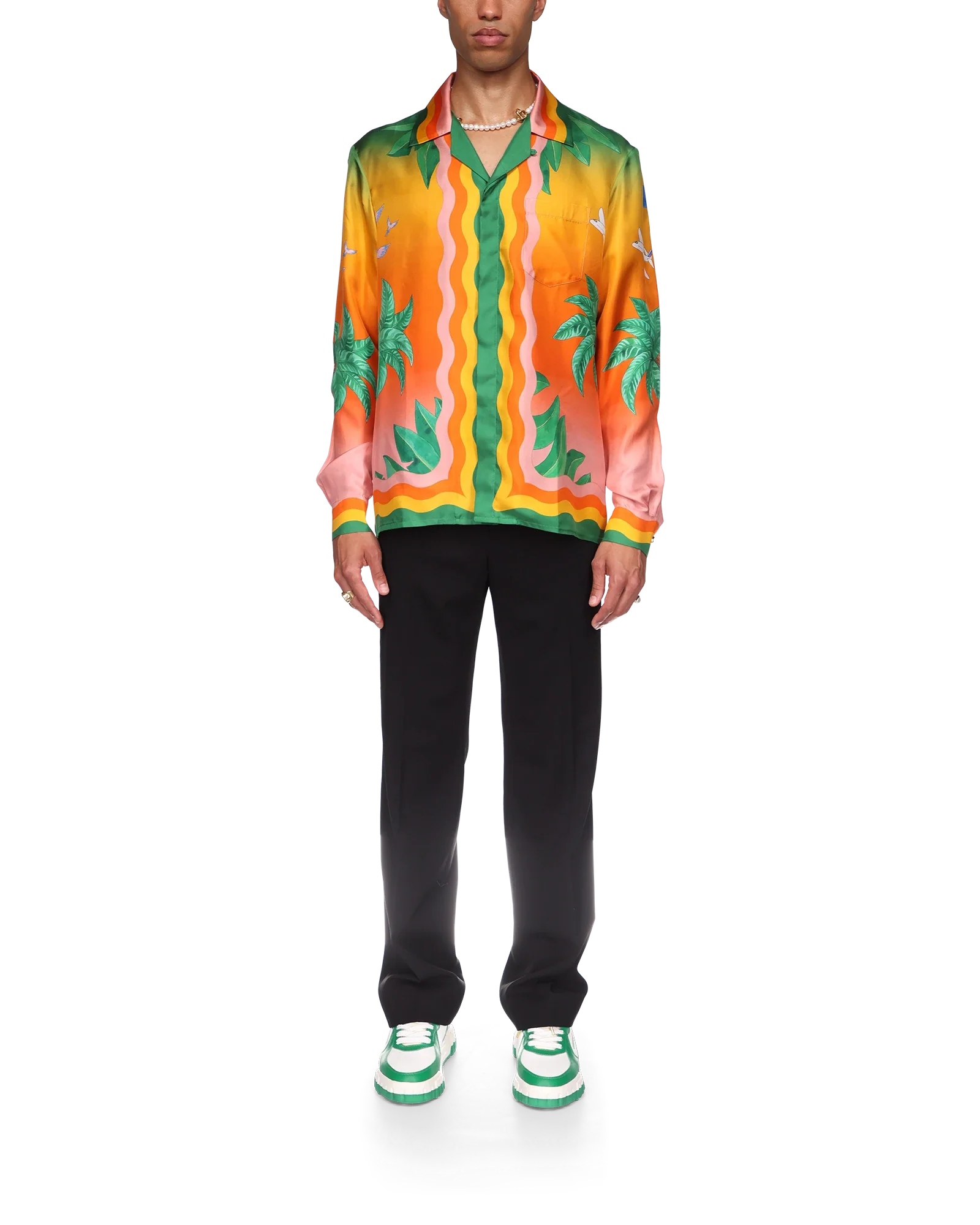 Tennis Club En Fleur Long Sleeve Silk Shirt