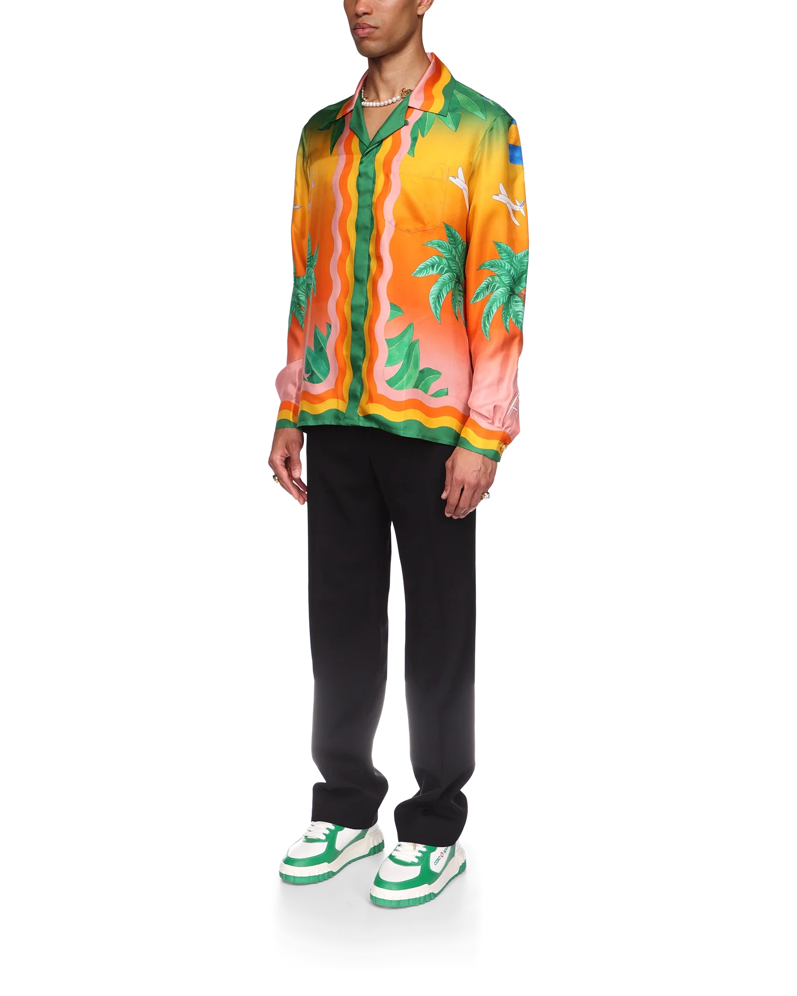 Tennis Club En Fleur Long Sleeve Silk Shirt