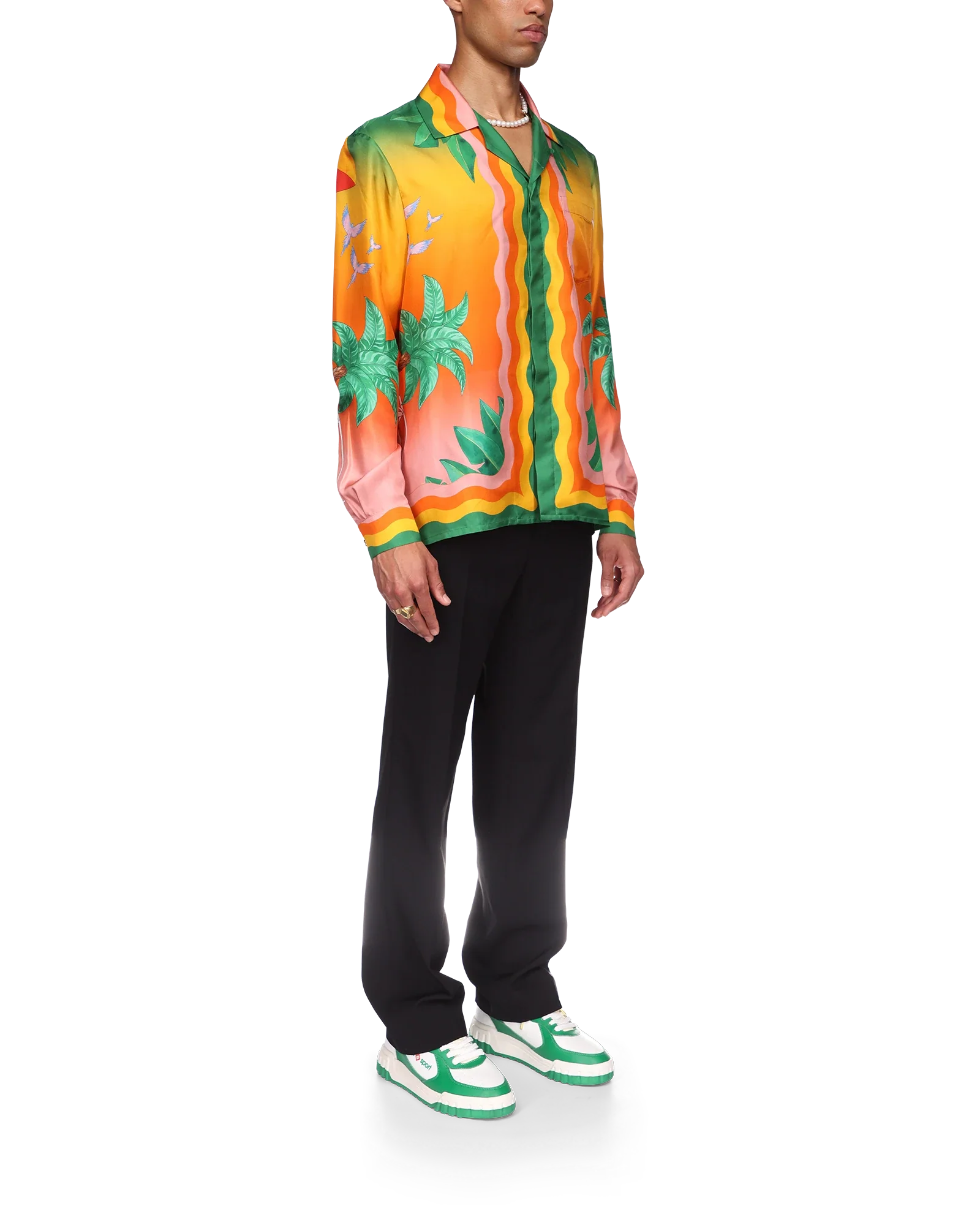 Tennis Club En Fleur Long Sleeve Silk Shirt