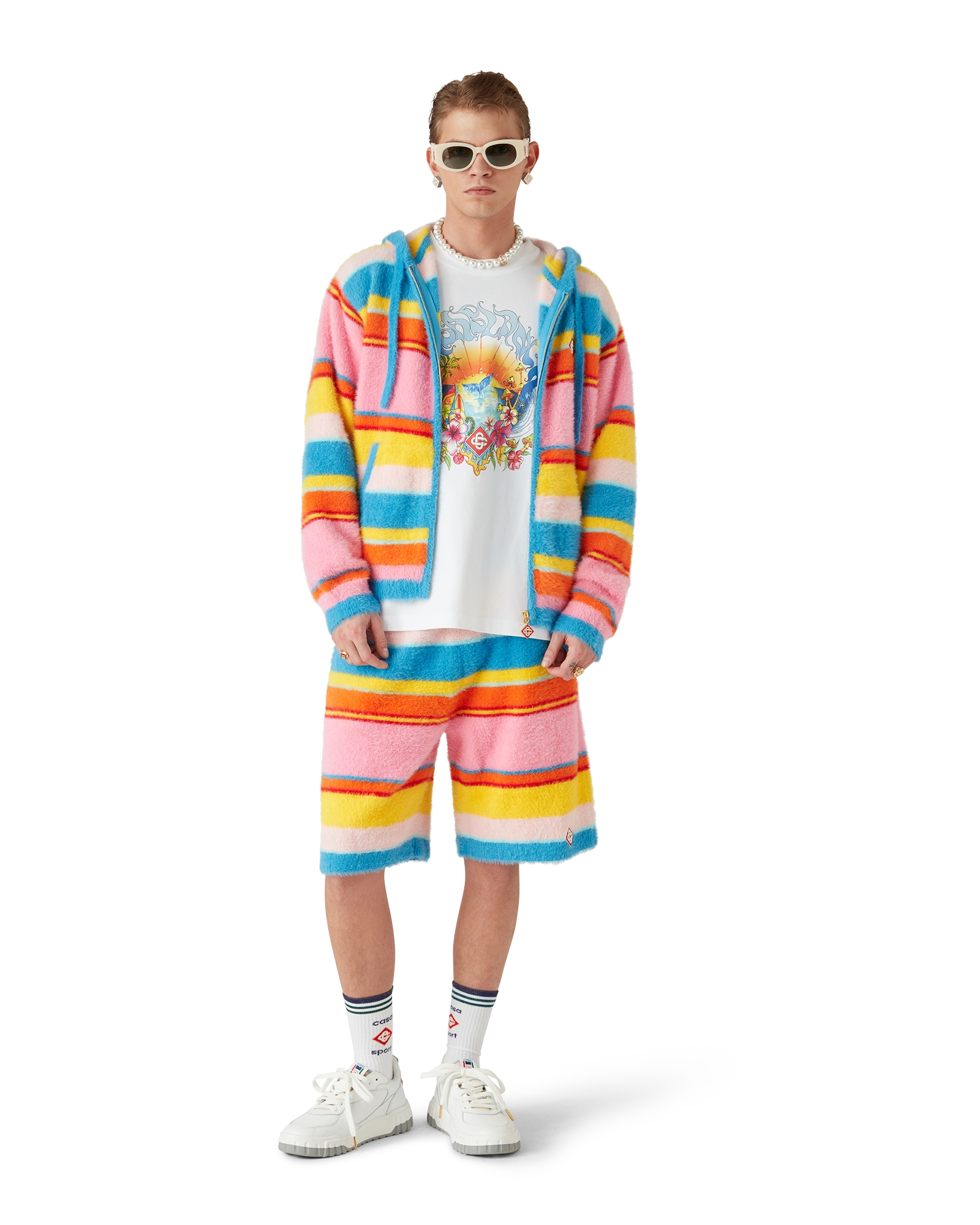 Fluffy Stripe Oversized Hooded Sweatshirt