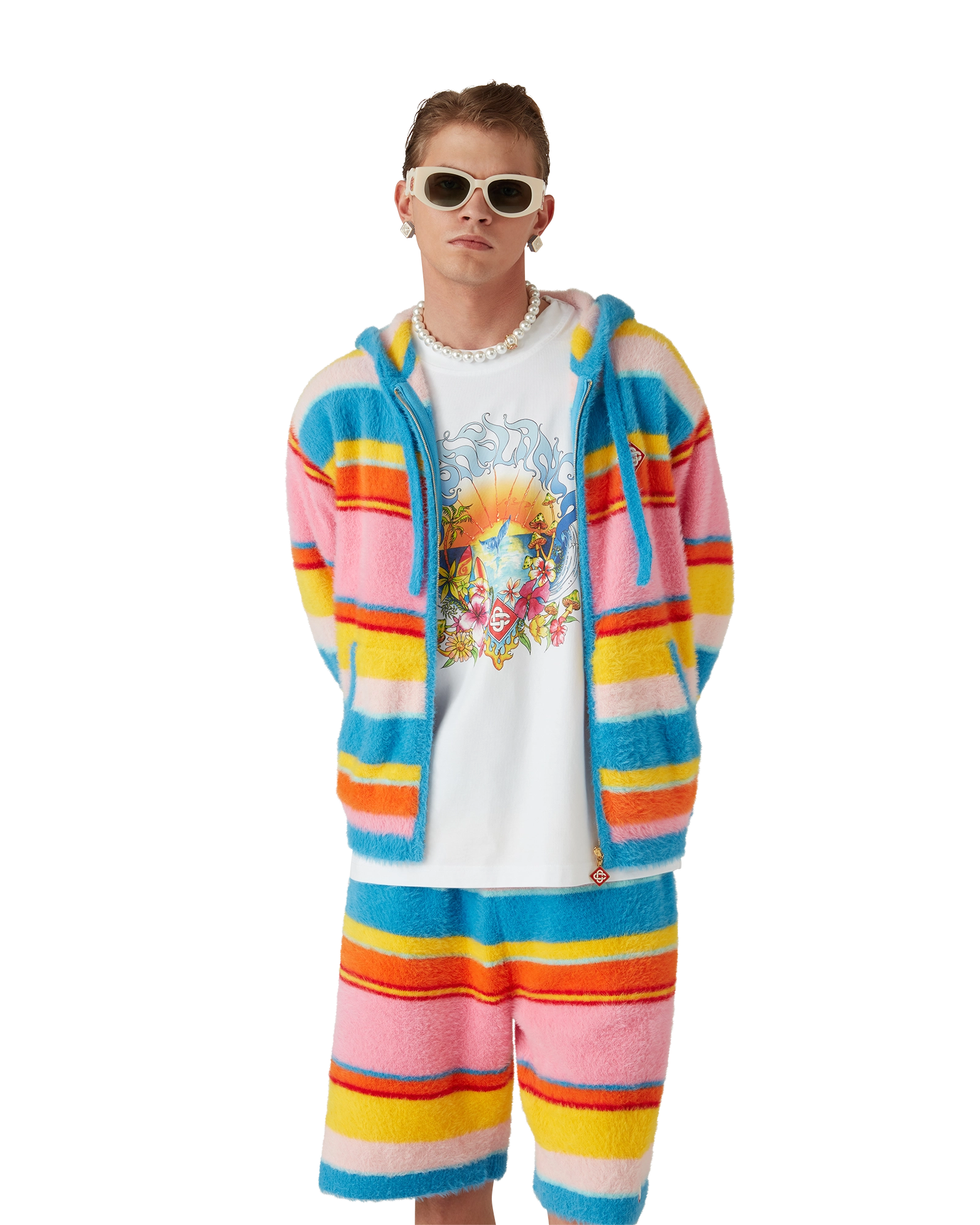 Fluffy Stripe Oversized Hooded Sweatshirt