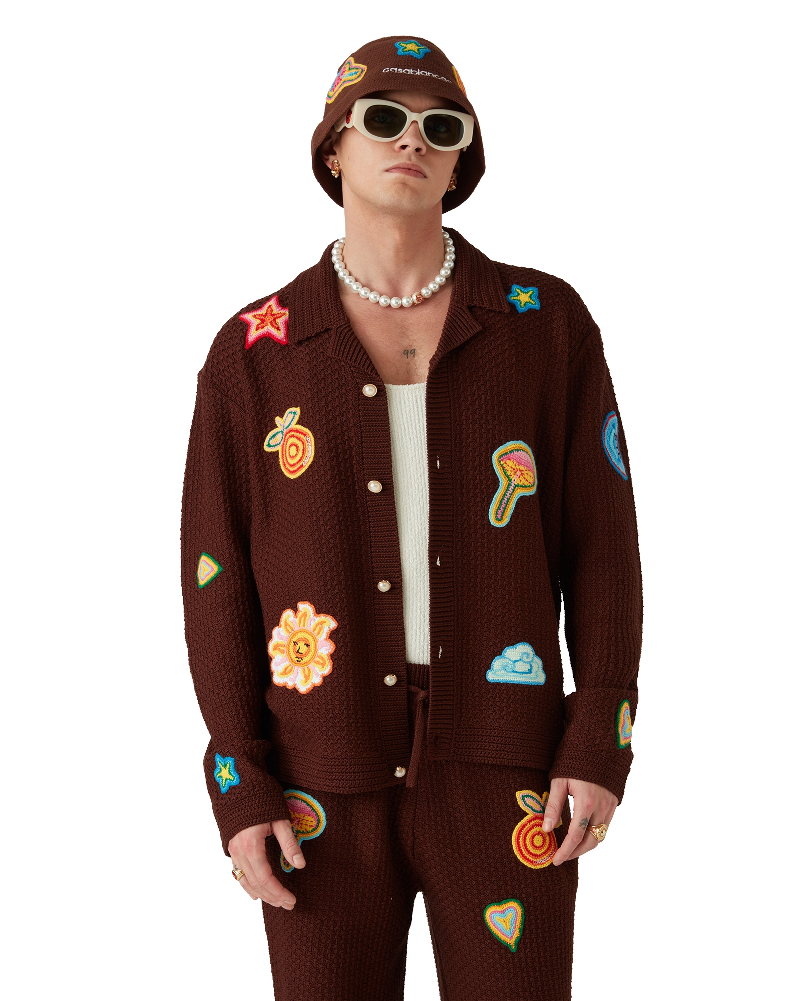 Motif Long Sleeve Crochet Shirt