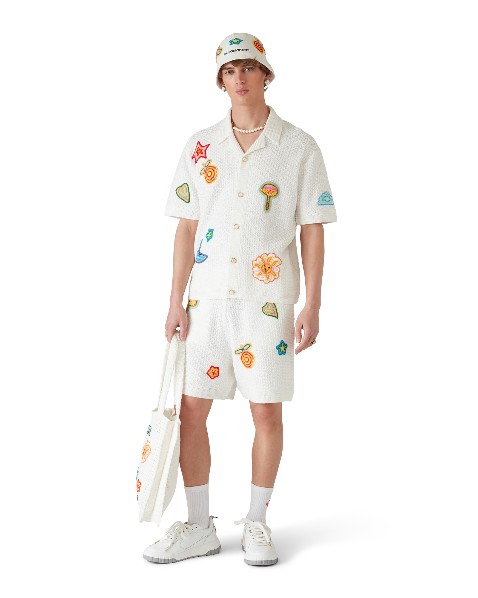 Motif Short Sleeve Crochet Shirt