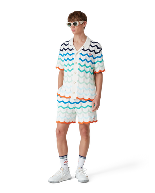 Gradient Wave Short Sleeve Crochet Shirt