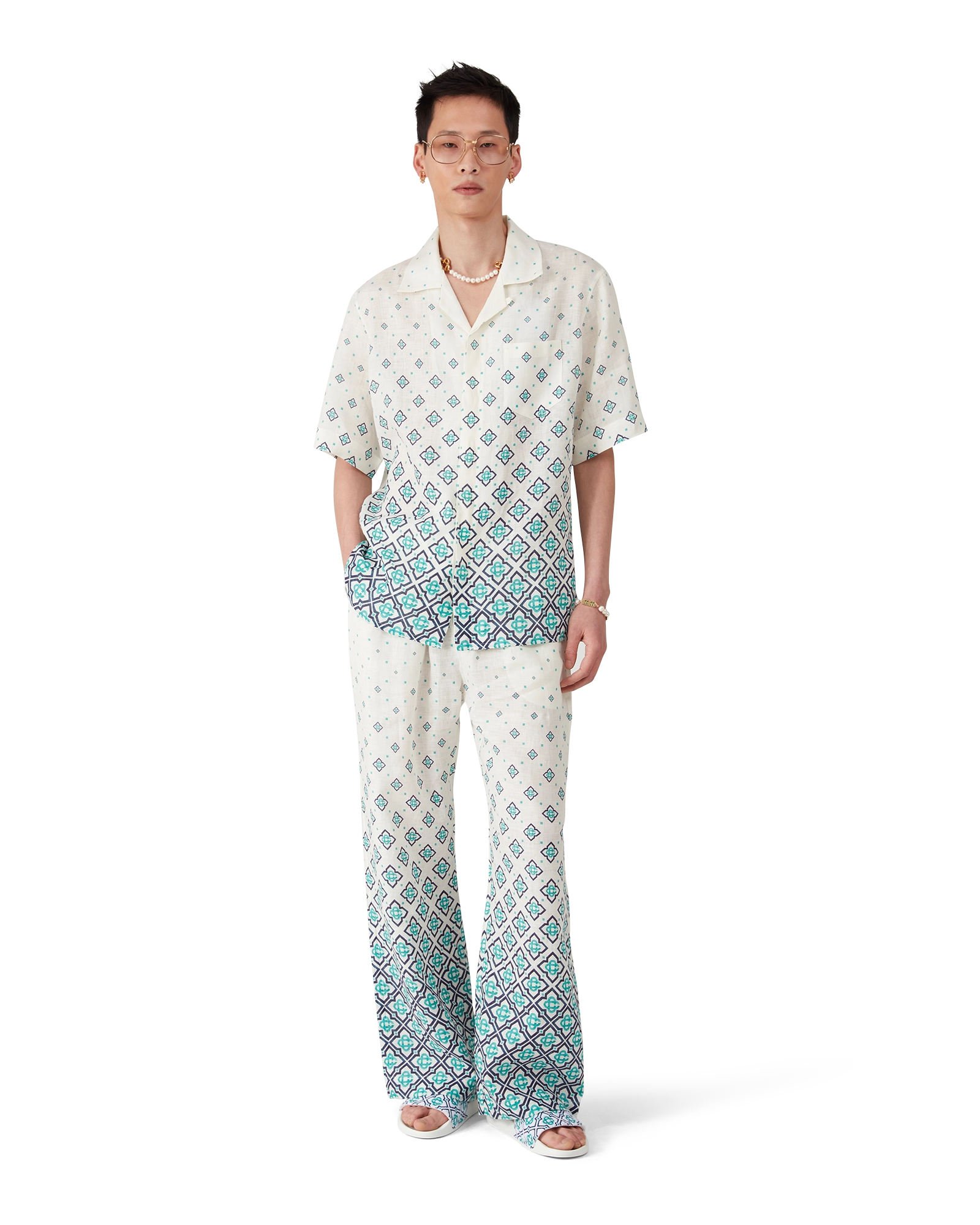 Gradient Monogram Short Sleeve Linen Shirt