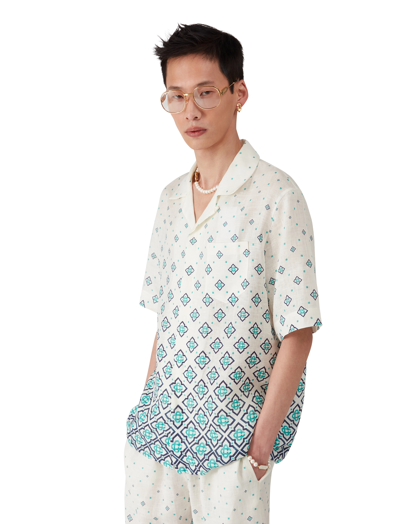 Gradient Monogram Short Sleeve Linen Shirt