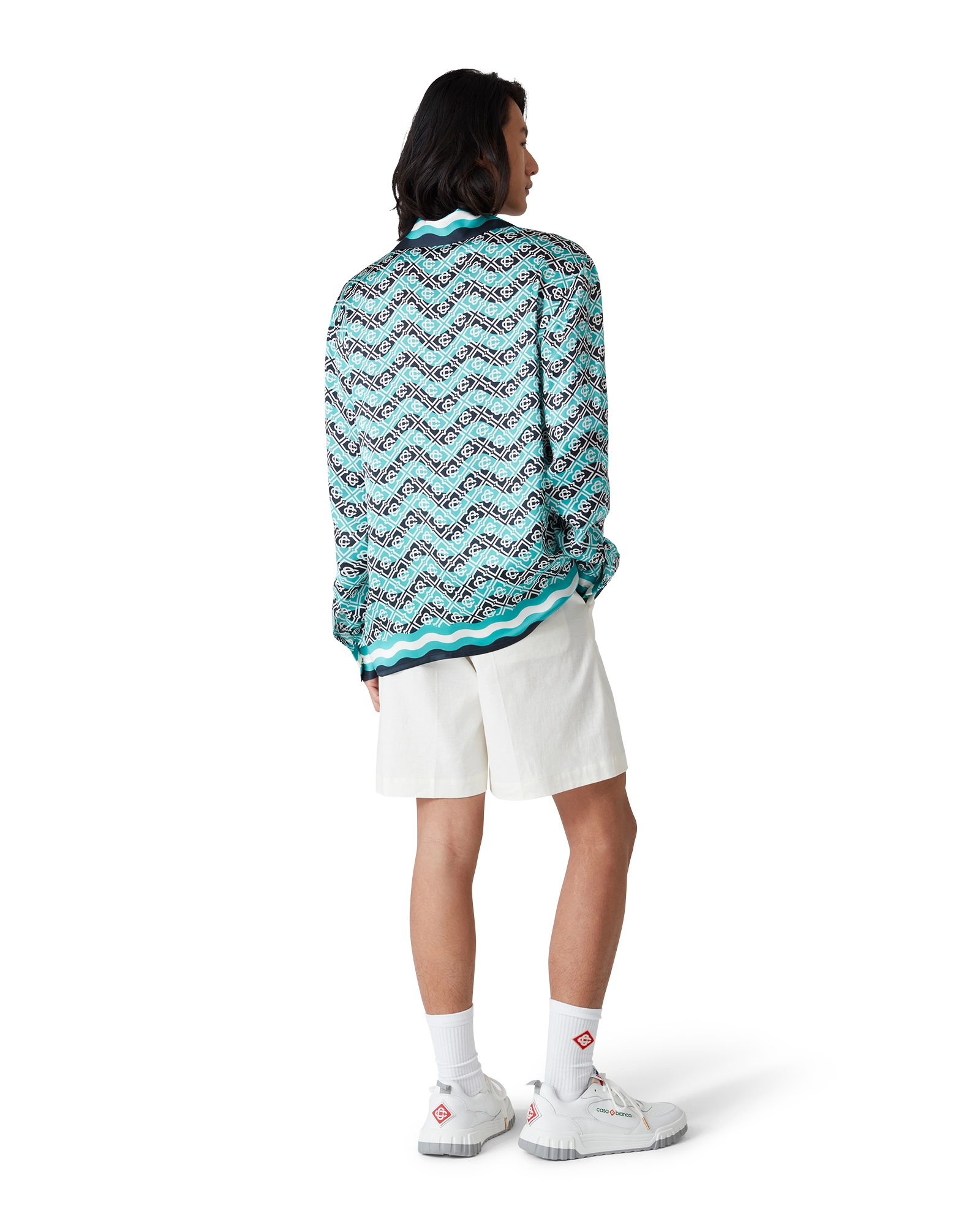 Monogram Wave Long Sleeve Silk Shirt