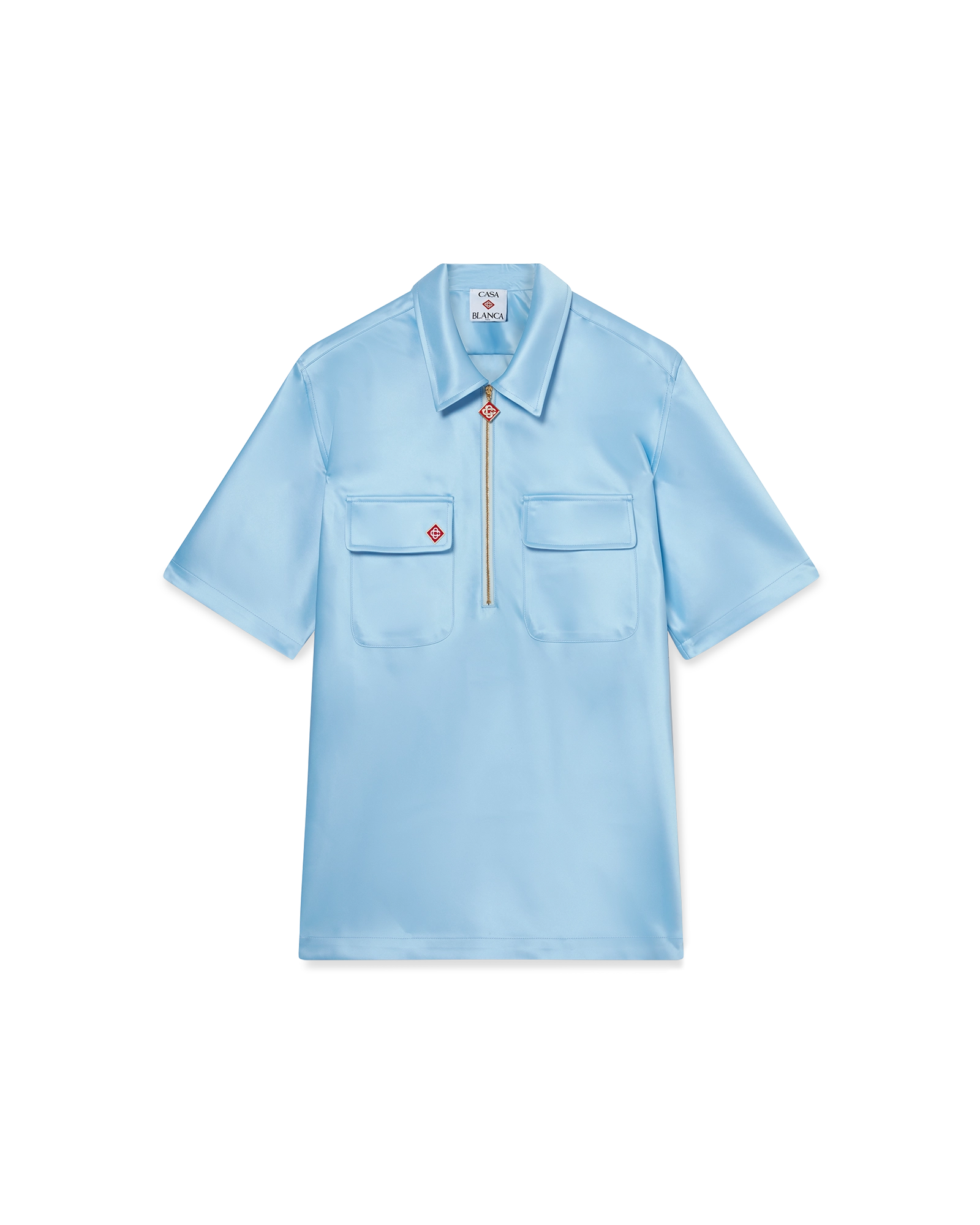 Satin Quarter Short Sleeve Zip Shirt