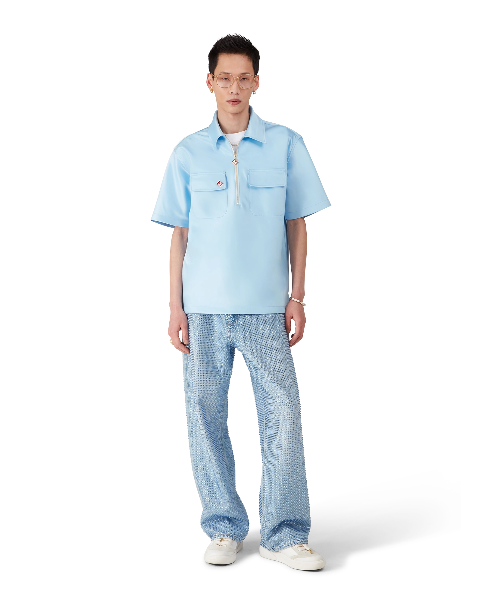 Satin Quarter Short Sleeve Zip Shirt
